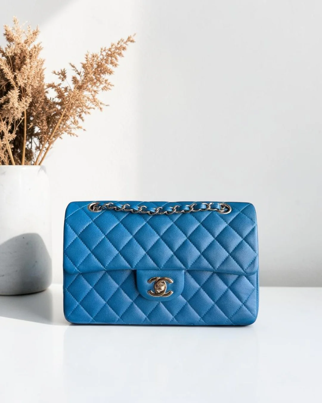 Chanel Classic Flap Small - Caviar Quilted Grained Calfskin Blue Gold Hardware Series 30