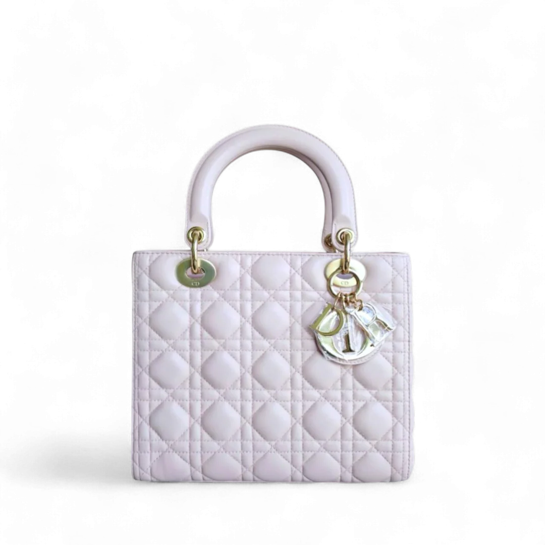 Dior Lady Medium - Cannage Lambskin Sakura Pink Gold Hardware NO STRAP