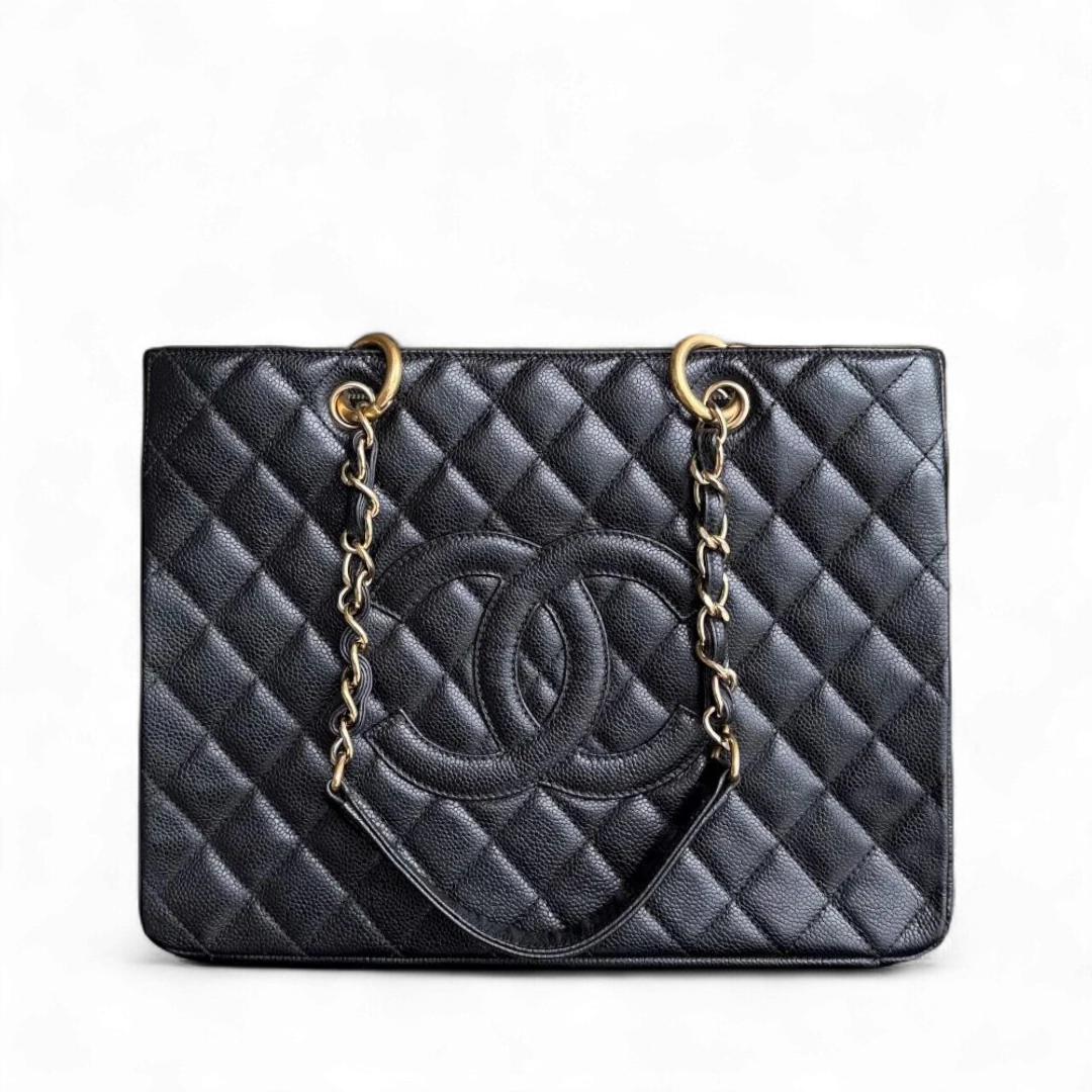 Chanel GST Grand Shopping Tote - Caviar Quilted Grained Calfskin Black Gold Hardware Series 13