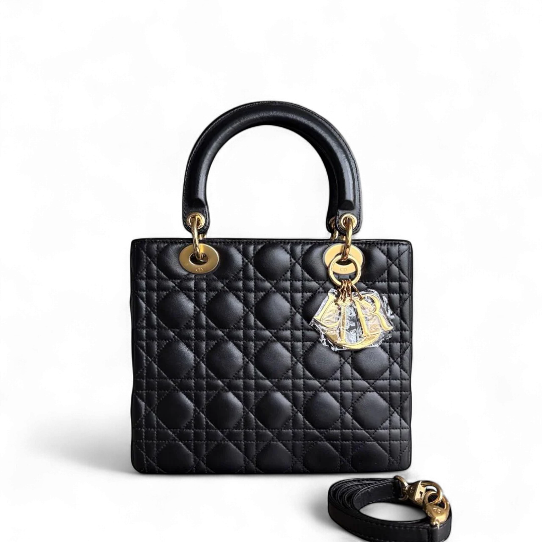 Dior Lady Medium - Canange Lambskin Black Gold Hardware