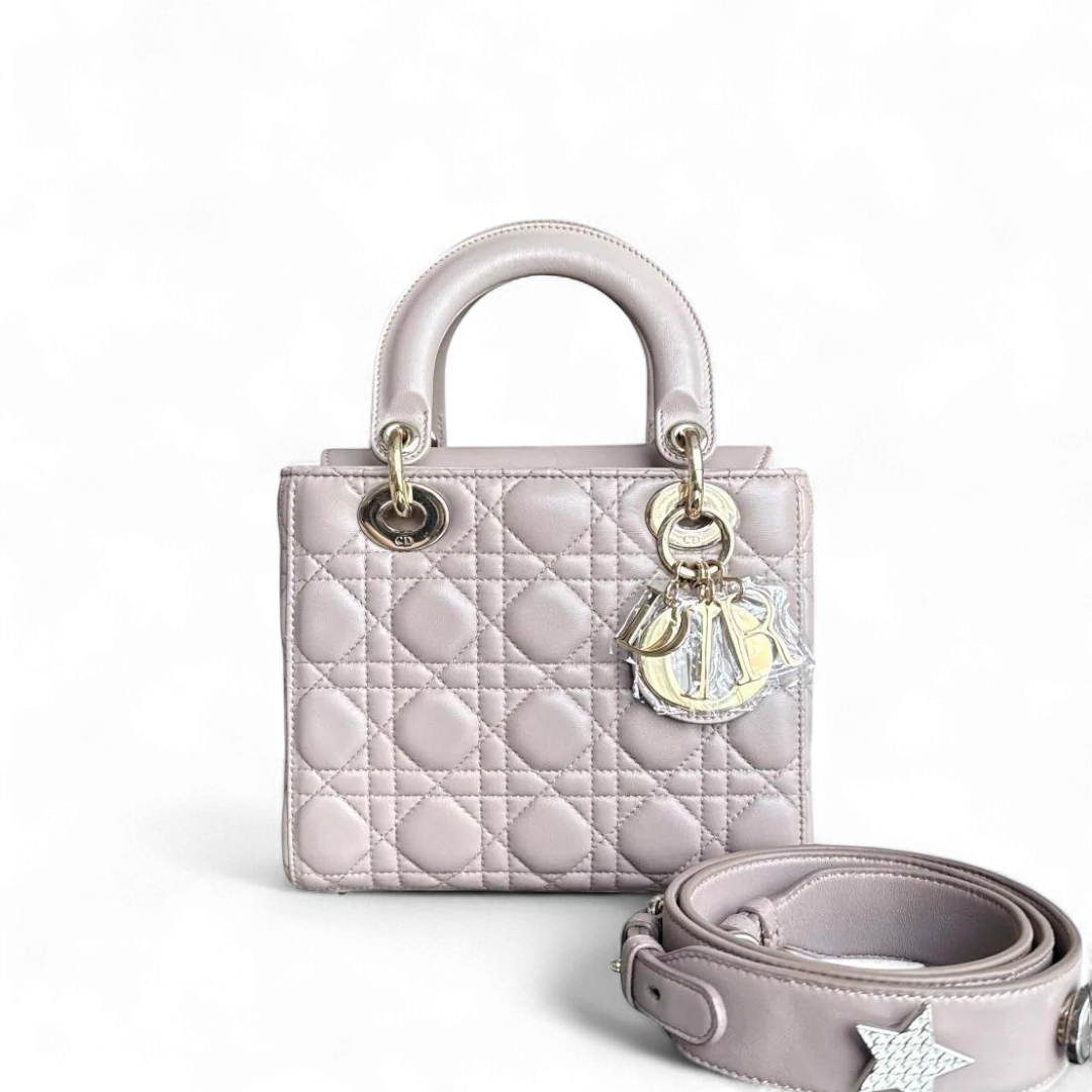 Dior Lady Small Flap - Cannage Lambskin Blush Gold Hardware