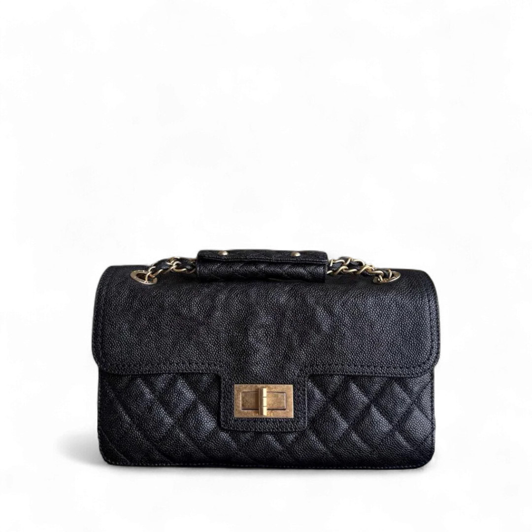 Chanel Mademoiselle 2.55 Lock Flap - Caviar Quilted Grained Calfskin Black Gold Hardware Series 16