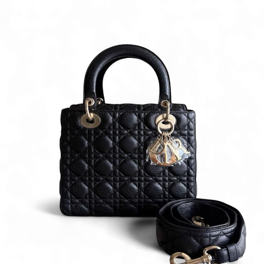 Dior Lady Medium Flap - Cannage Calfskin Black Gold Hardware