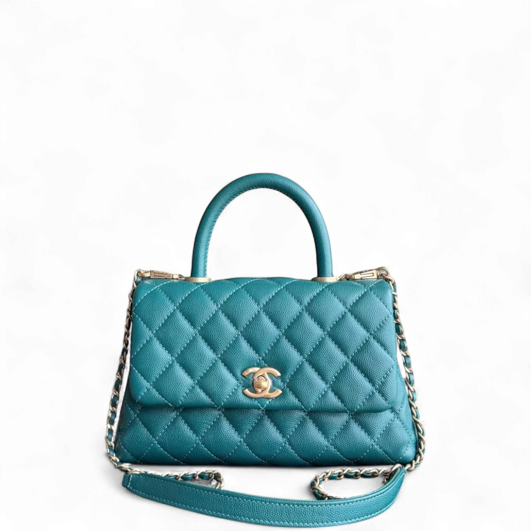 Chanel Coco Handle Small - Caviar Quilted Grained Calfskin Green Gold Hardware Series 27
