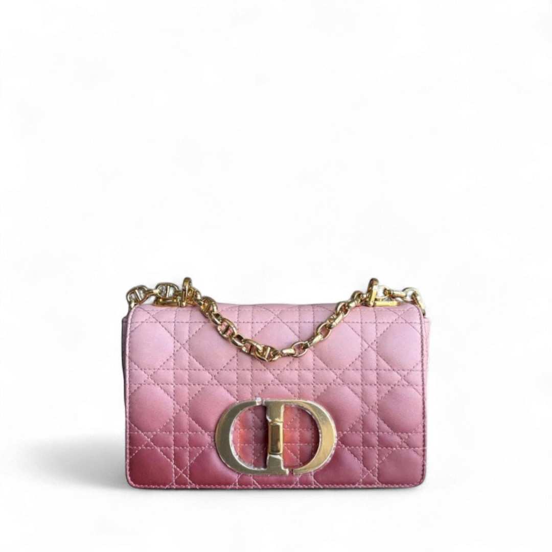 Dior Caro Small - Cannage Calfskin Bicolor Pink Gold Hardware 20CM