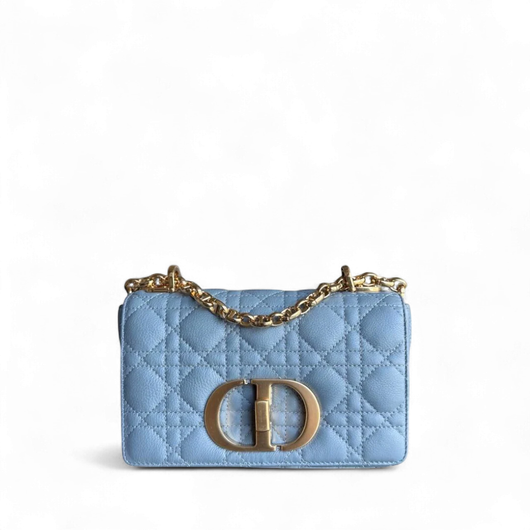 Dior Caro Small - Cannage Calfskin Haze Blue Gold Hardware