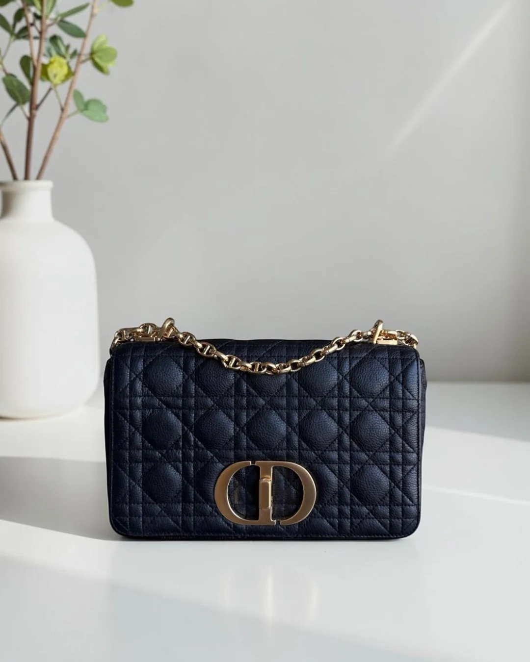 Dior Caro Medium - Cannage Grained Calfskin Black Gold Hardware