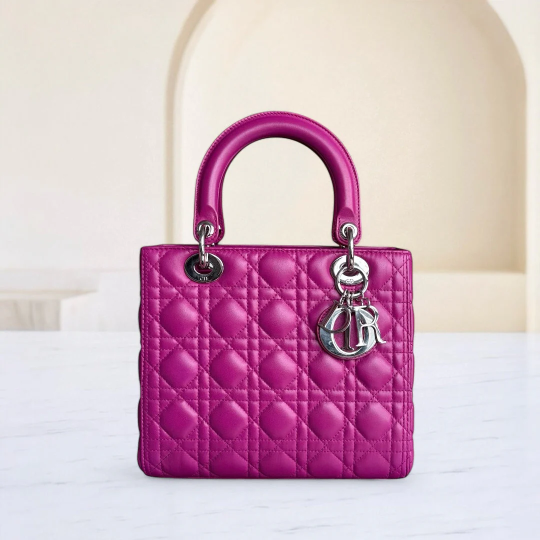Dior Lady Medium - Cannage Lambskin Purple Silver Hardware NO STRAP