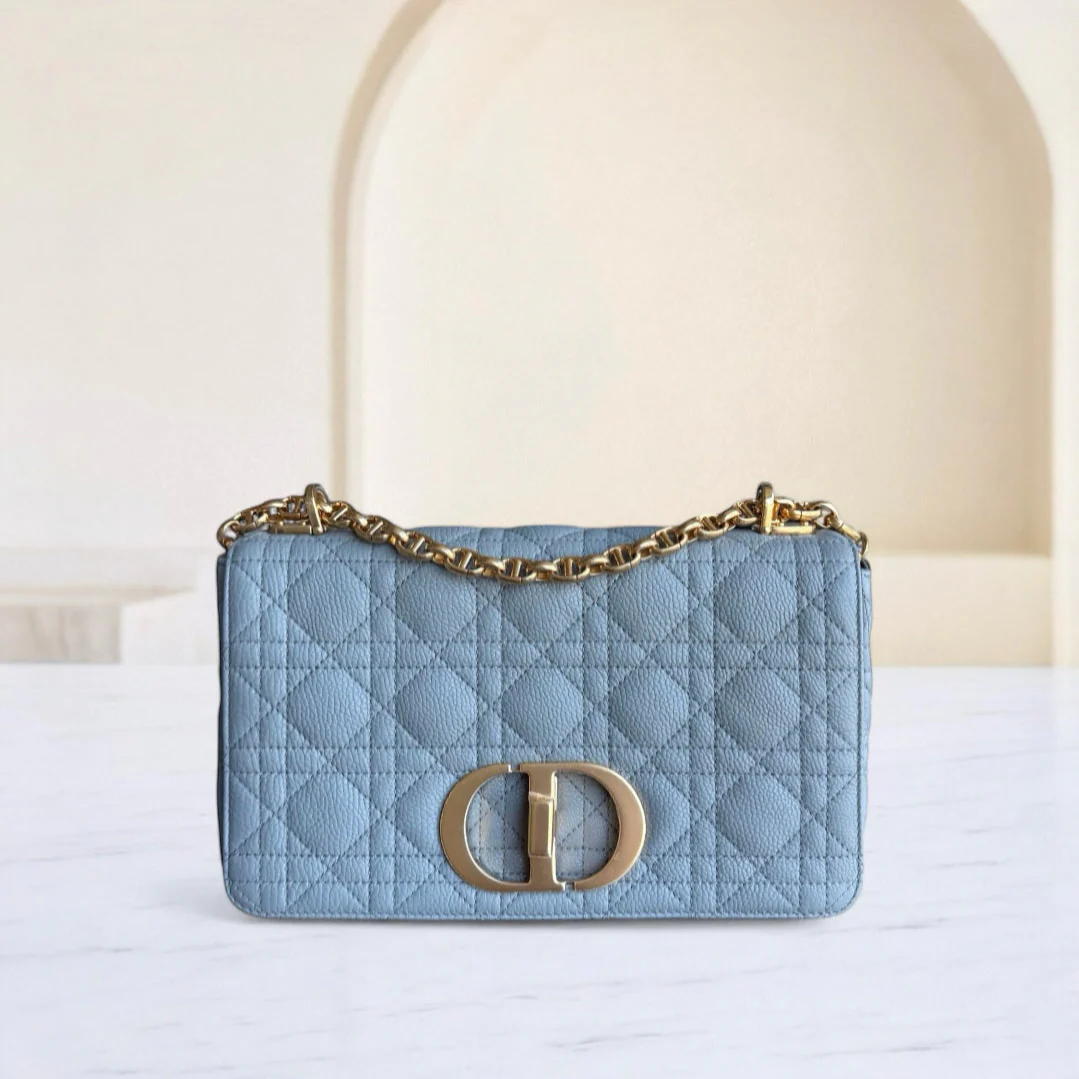 Dior Caro Medium - Cannage Grained Calfskin Grey Gray Gold Hardware