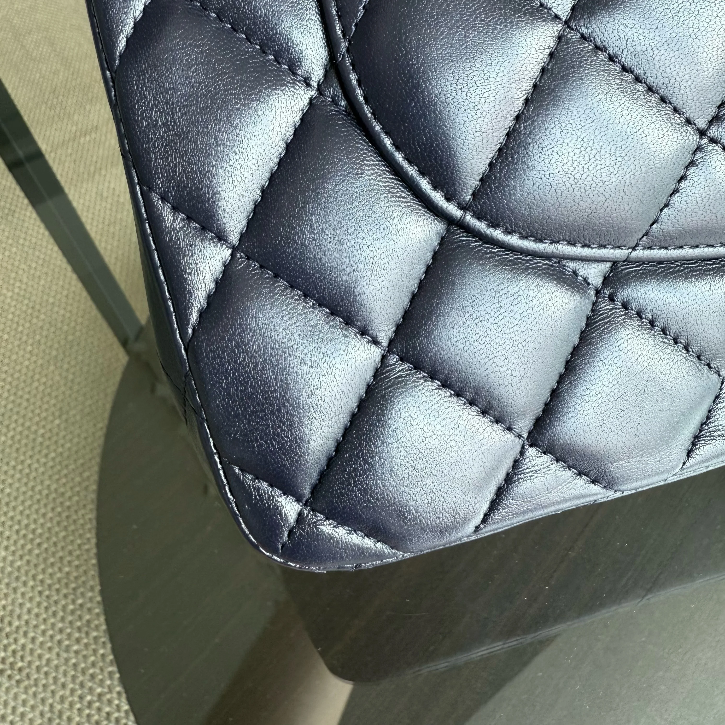 Chanel Classic Flap Jumbo - Double Flap 30CM Quilted Lambskin Dark Blue Silver Hardware Series 23