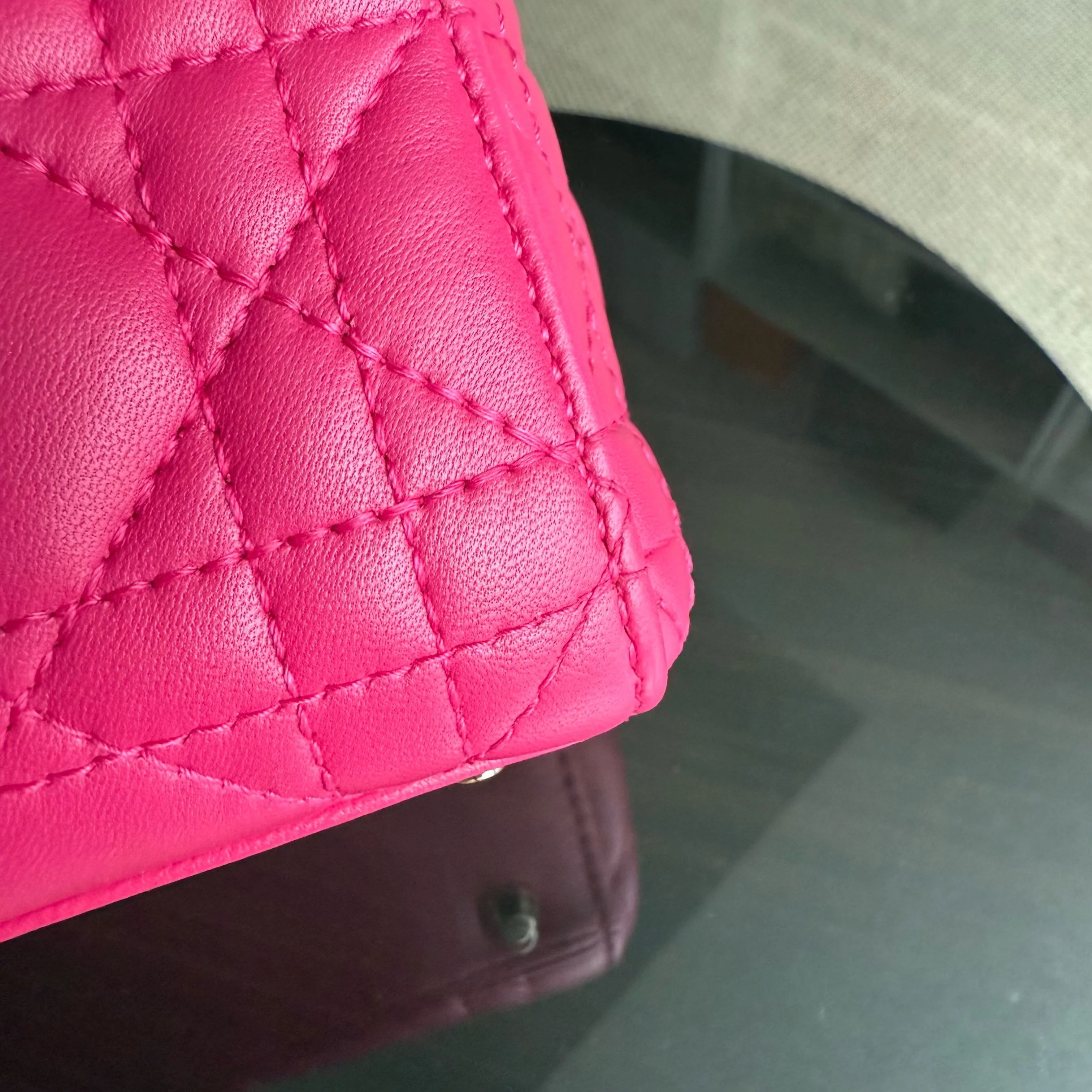 Dior Lady Mini - Cannage Lambskin Hot Pink Gold Hardware Adjustable Strap