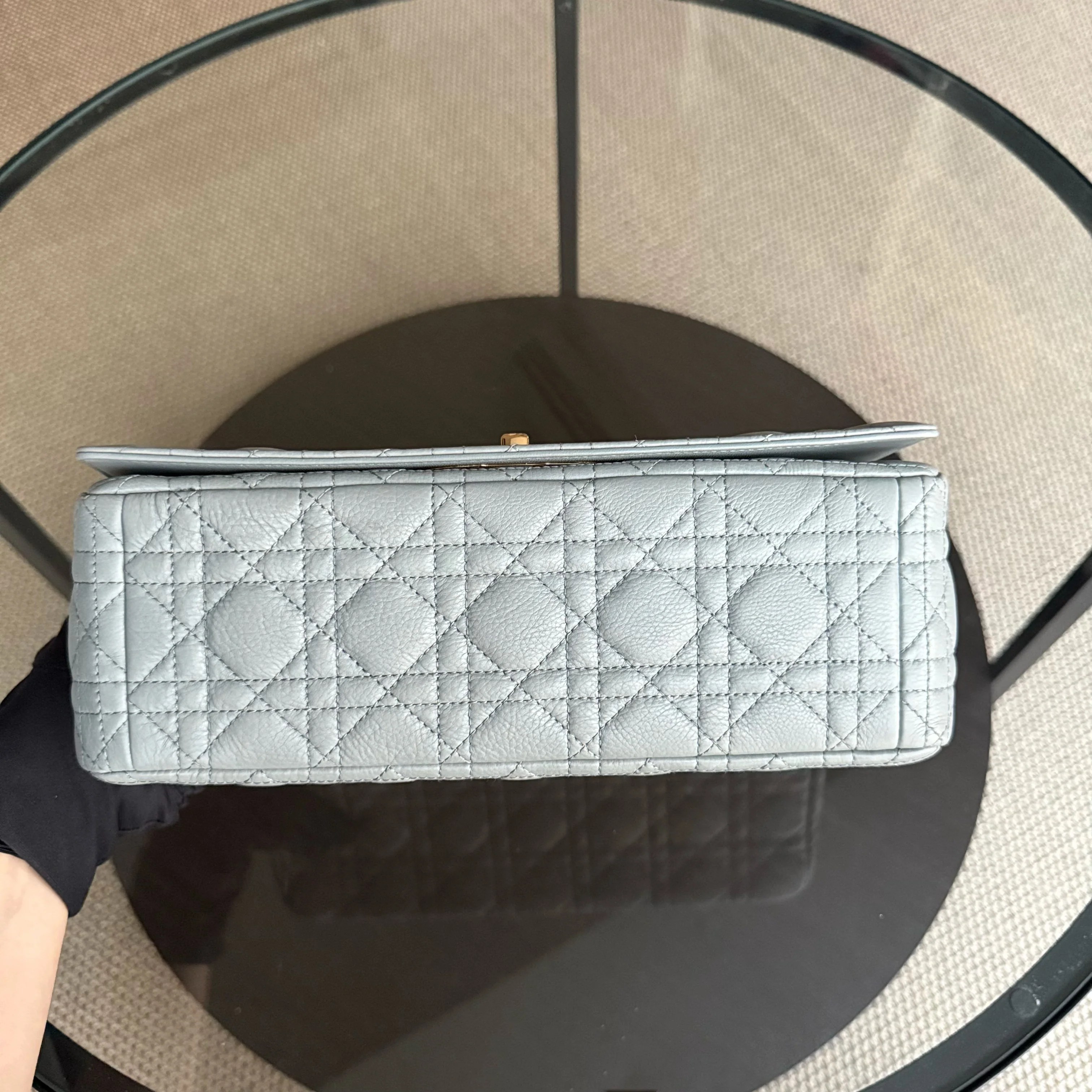 Dior Caro Large - Cannage Calfskin Grey Gray Gold Hardware