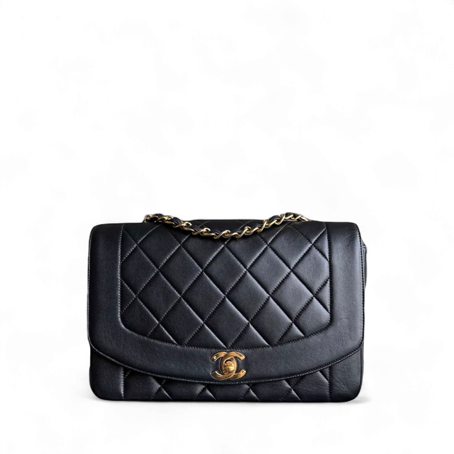 Chanel Diana Medium - 25CM Quilted Lambskin Black Gold Hardware Series 2