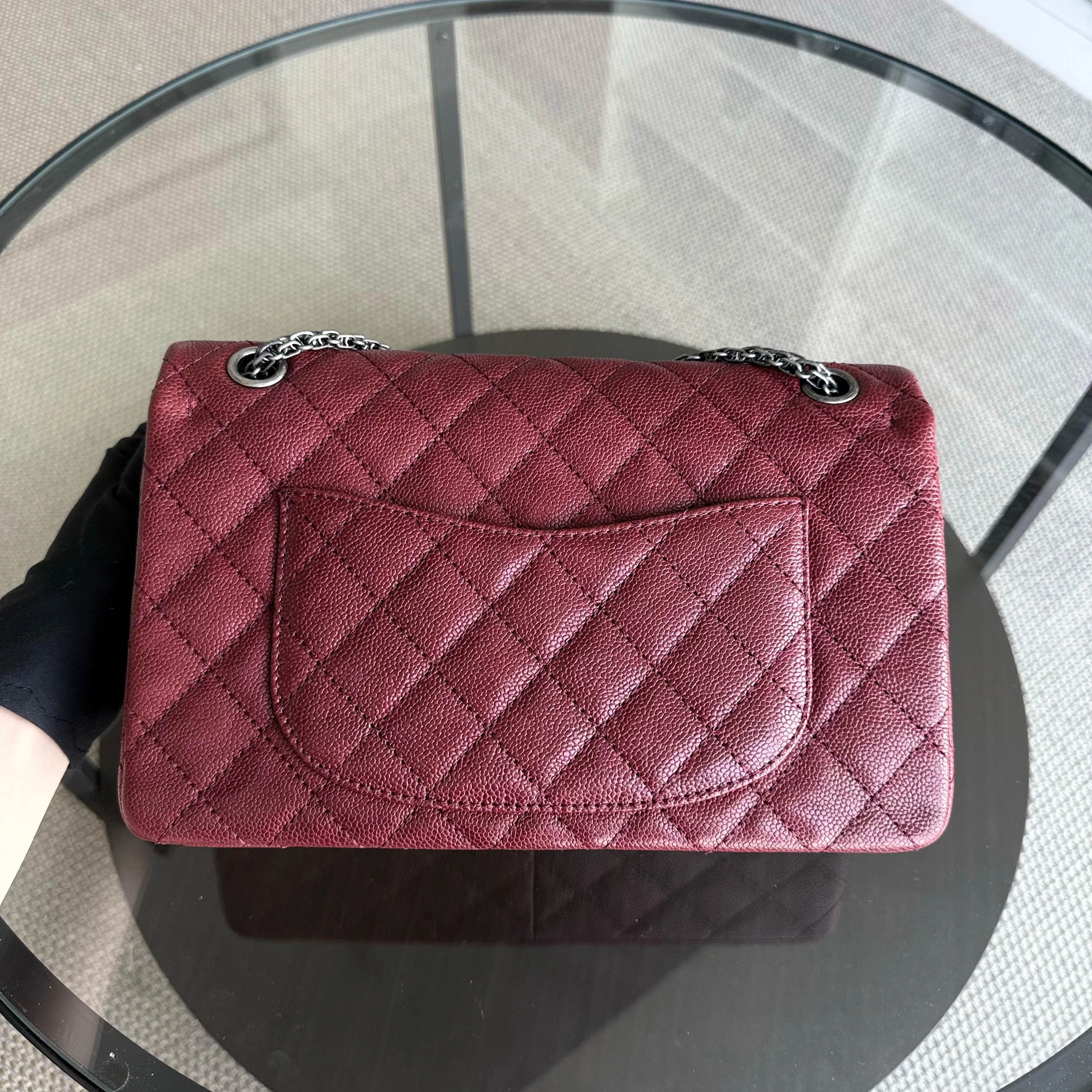 Chanel 2.55 Reissue 226 Medium - Caviar 28CM Quilted Dark Red Burgundy Ruthenium Silver Hardware Series 14