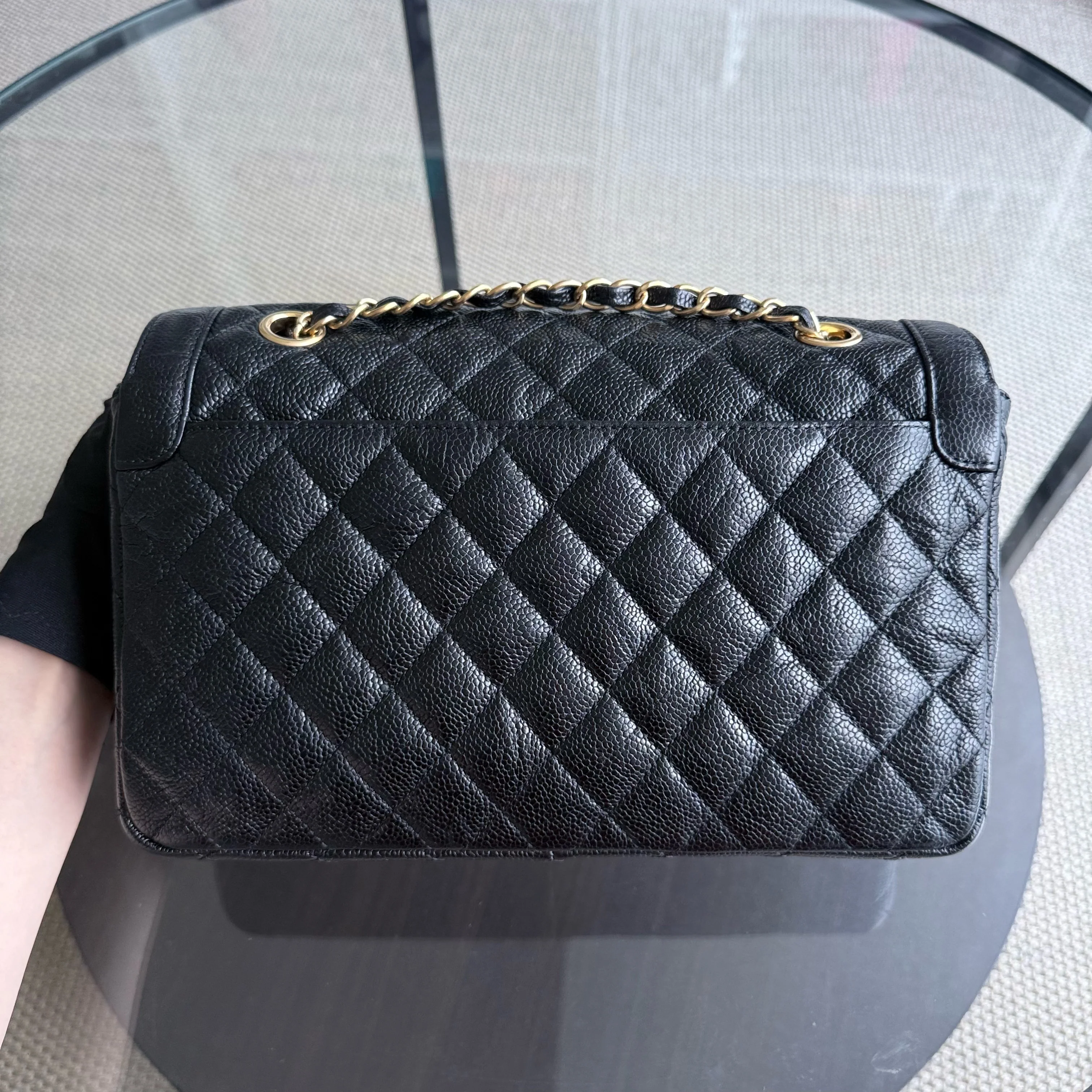 Chanel Seasonal Two-Tone Flap - Caviar 28CM Quilted Black Gold Hardware Series 21