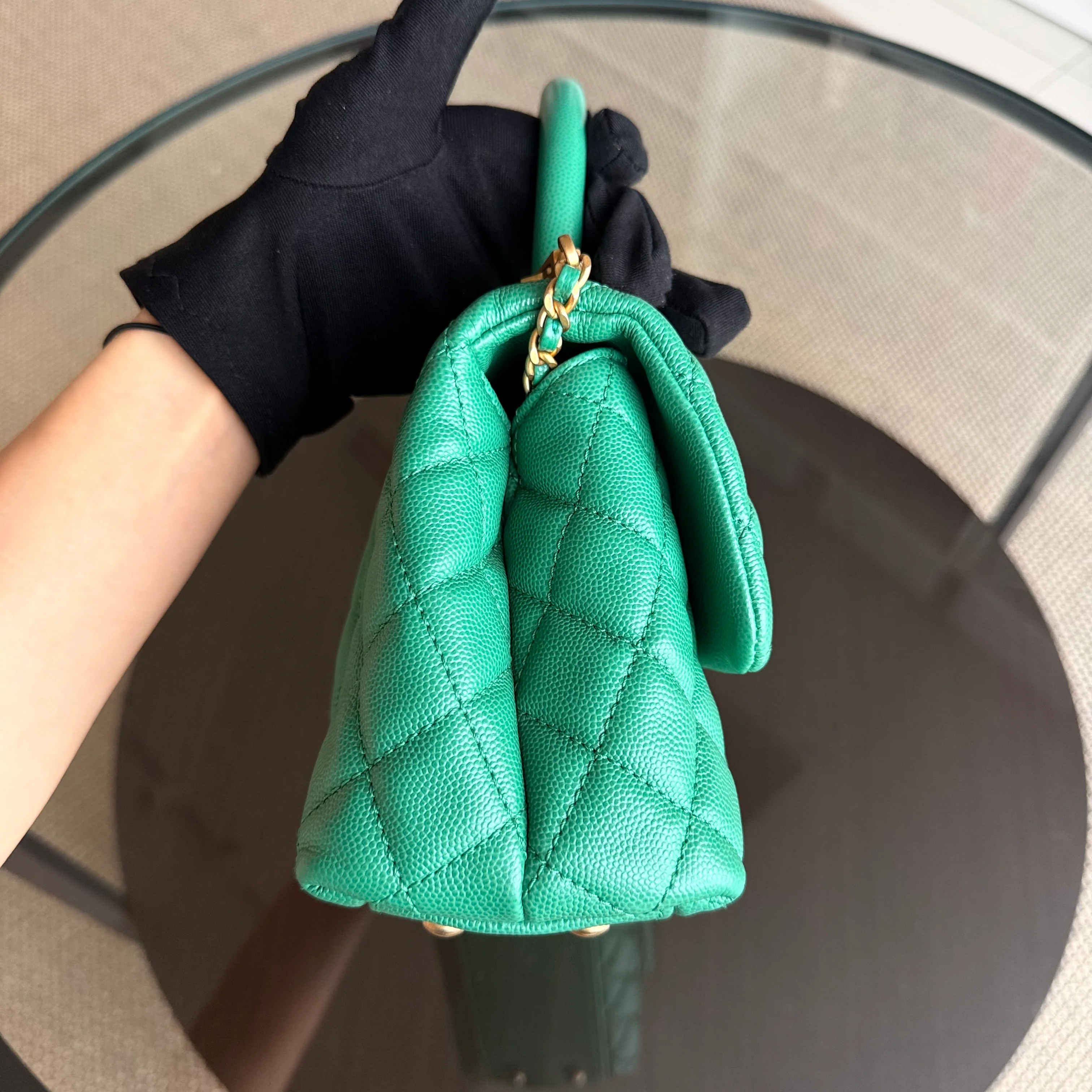 Chanel Coco Handle Small - Caviar Quilted Green Gold Hardware Series 28
