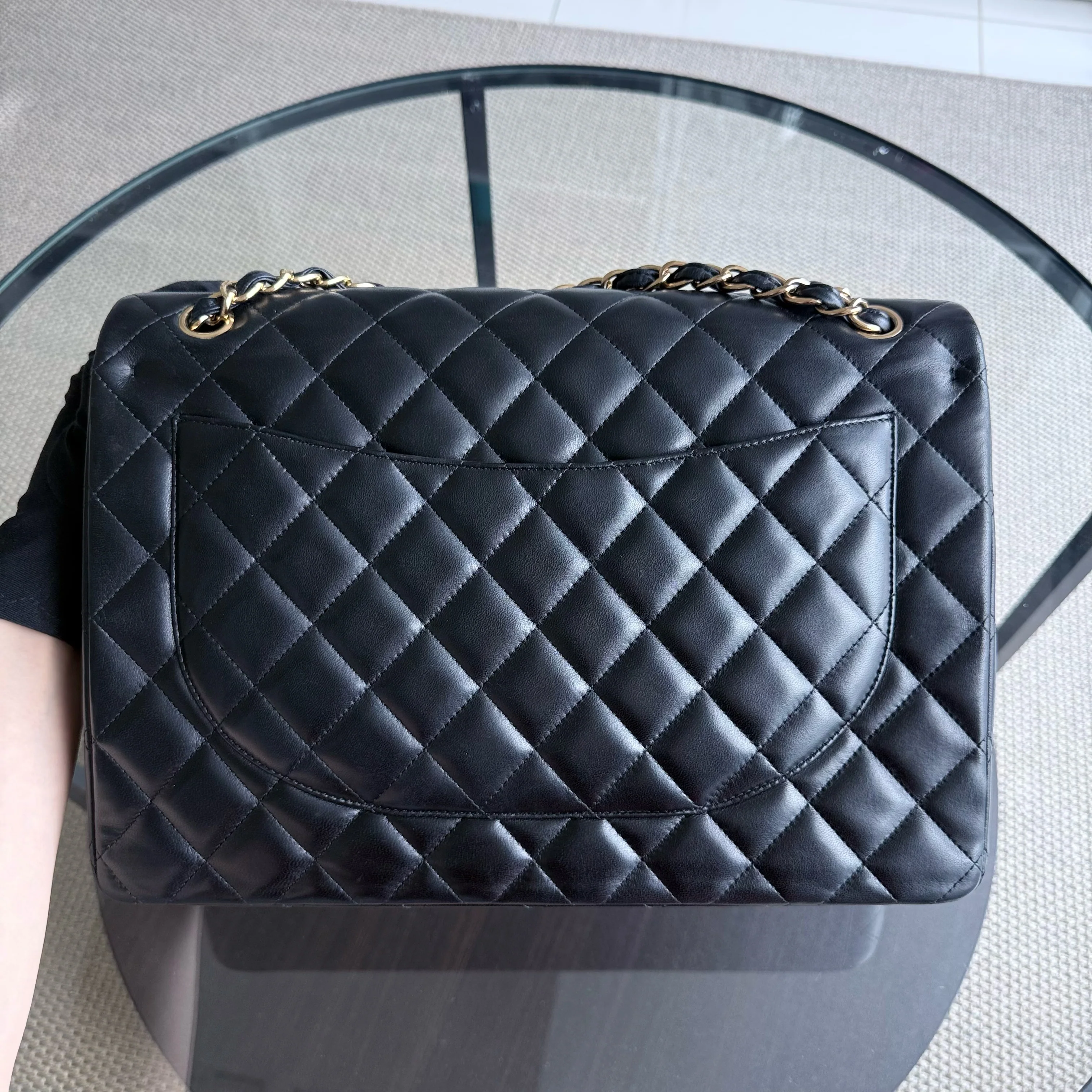 Chanel Classic Flap Maxi - Double Flap 33CM Quilted Lambskin Black Gold Hardware Series 15