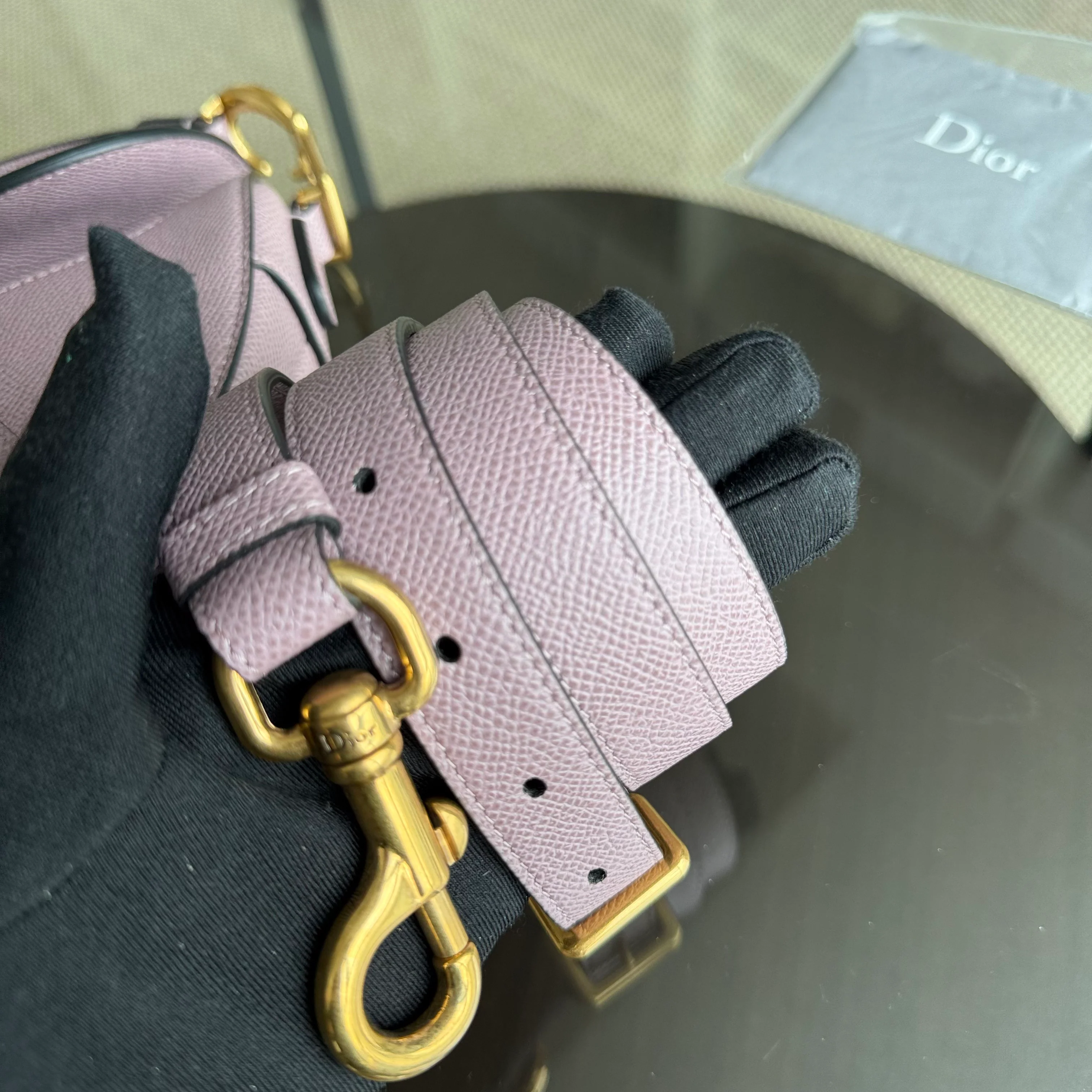 Dior Saddle Small - Grained Calfskin Adjustable Starp Nude Pink Gold Hardware