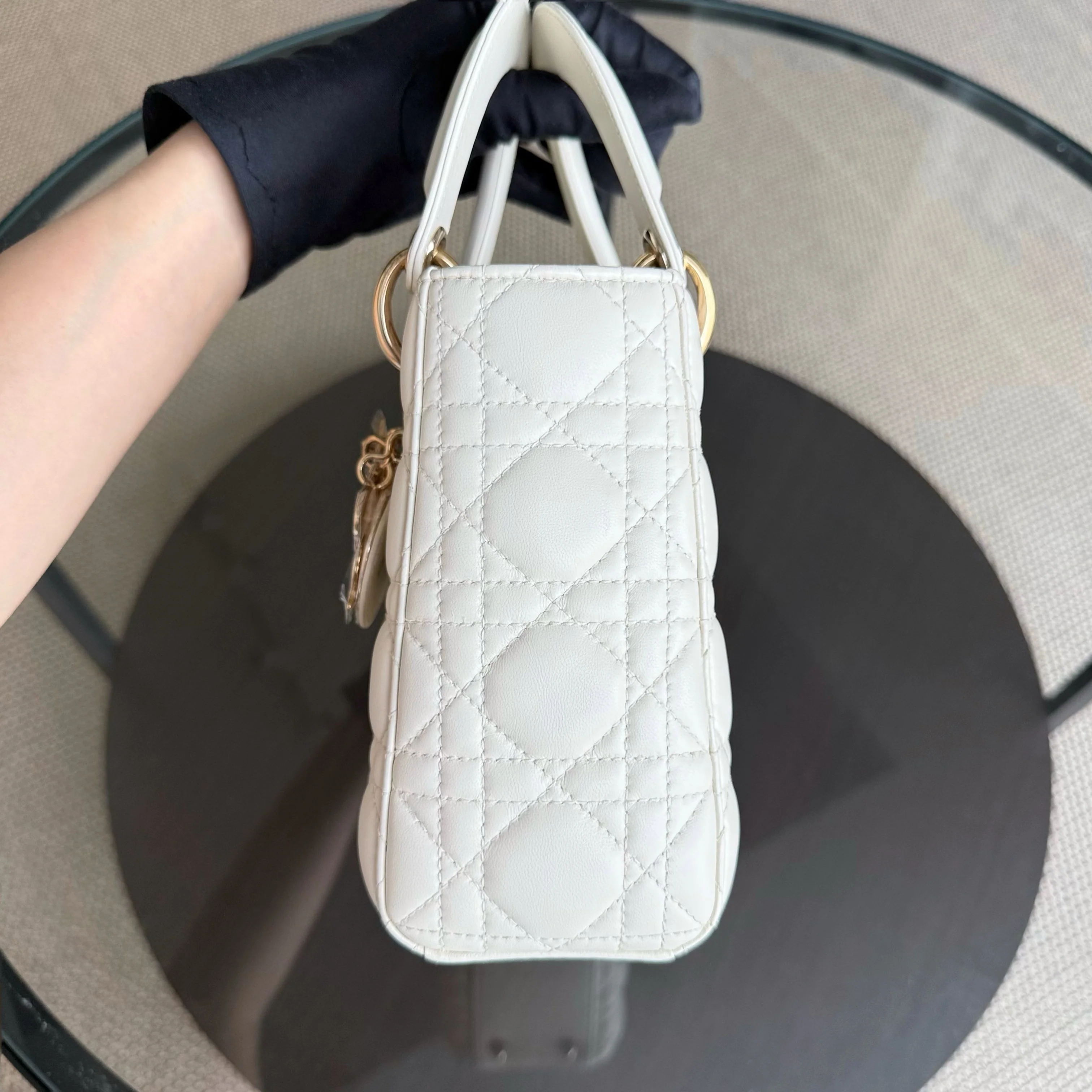 Dior Lady Small - Cannage Lambskin White Gold Hardware