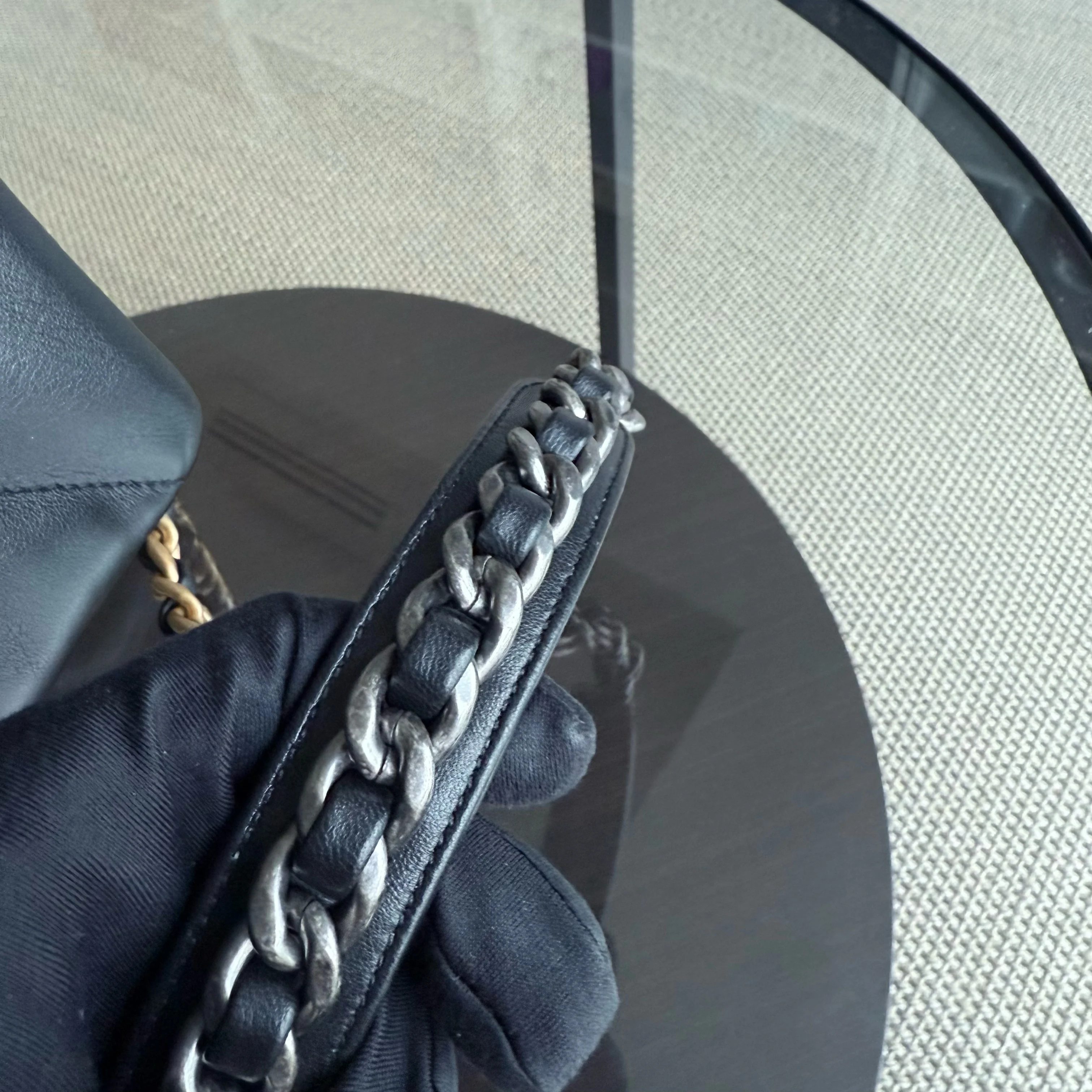 Chanel 19 Bag C19 Small - Quilted Shiny Goatskin Black Two-tone Gold Silver Hardware