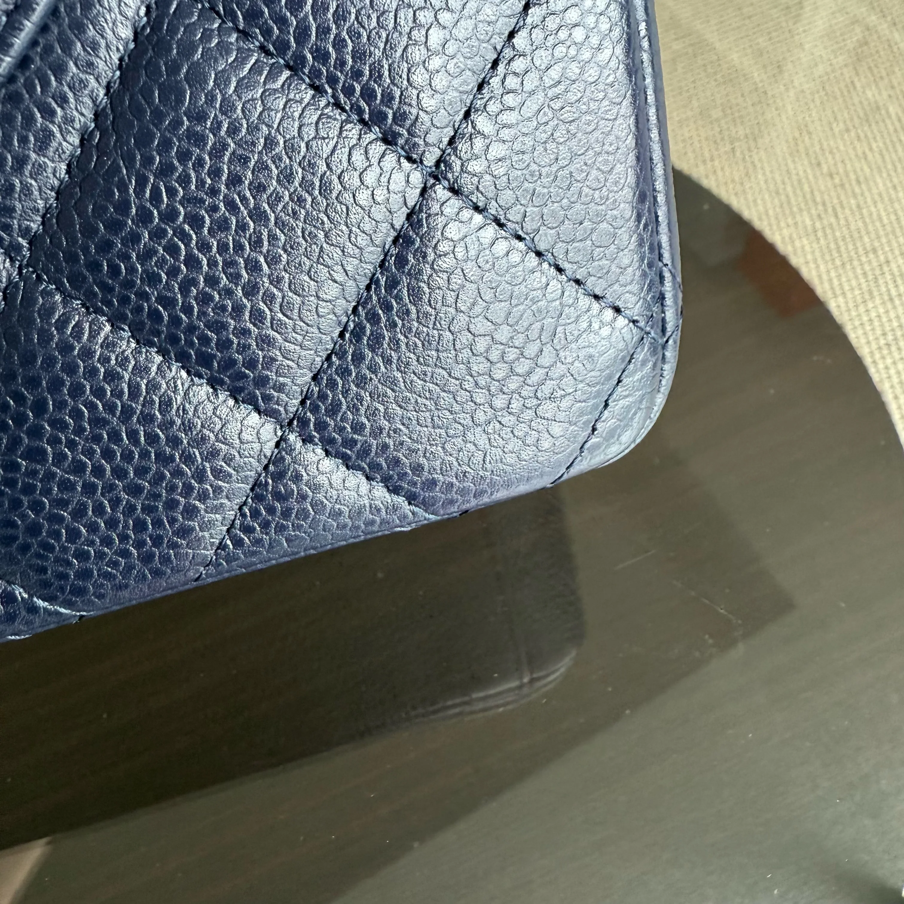 Chanel Classic Flap Maxi - Caviar Double Flap 33CM Quilted Grained Calfskin Dark Blue Silver Hardware Series 18
