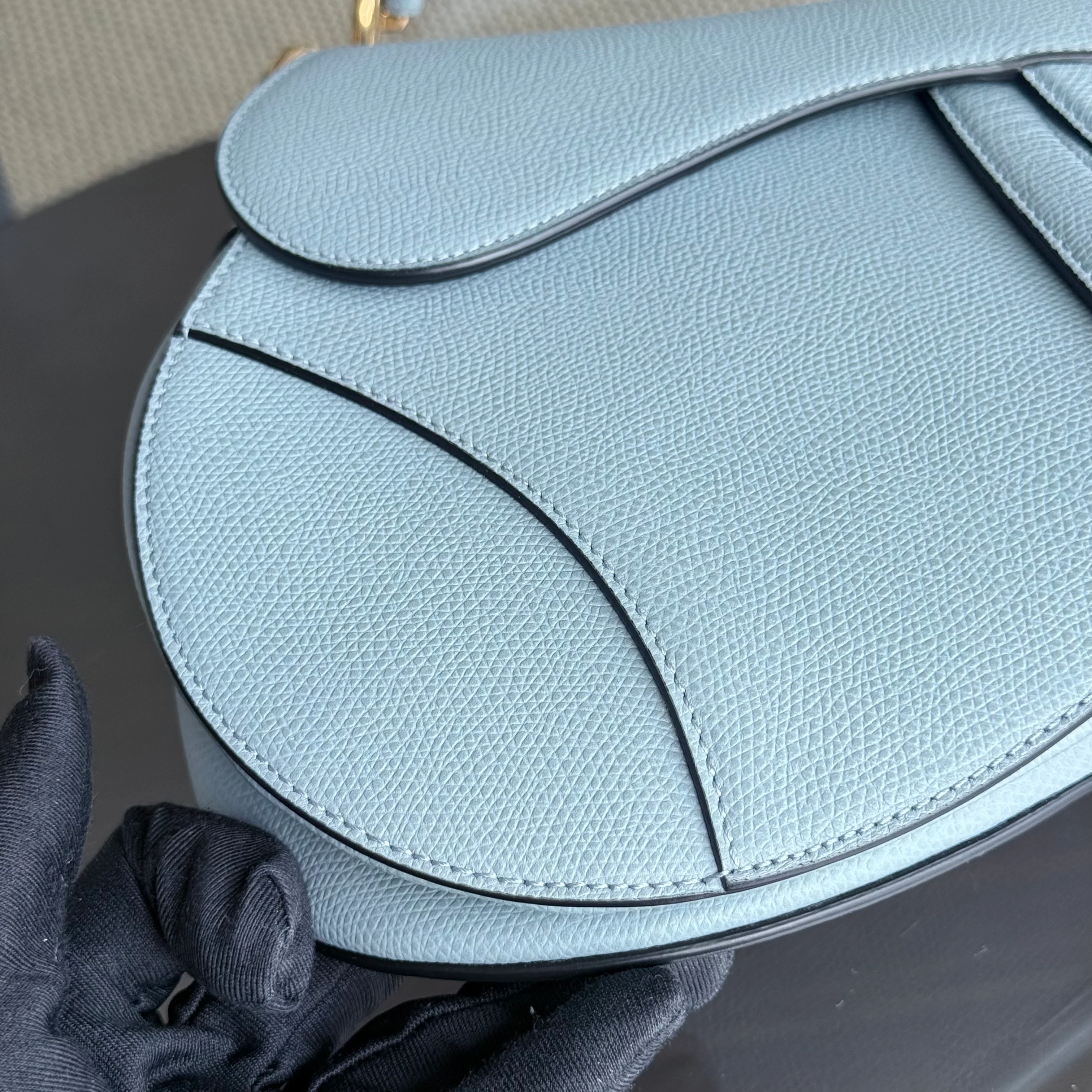 Dior Saddle Medium - 25CM Grained Calfskin Haze Blue Gold Hardware