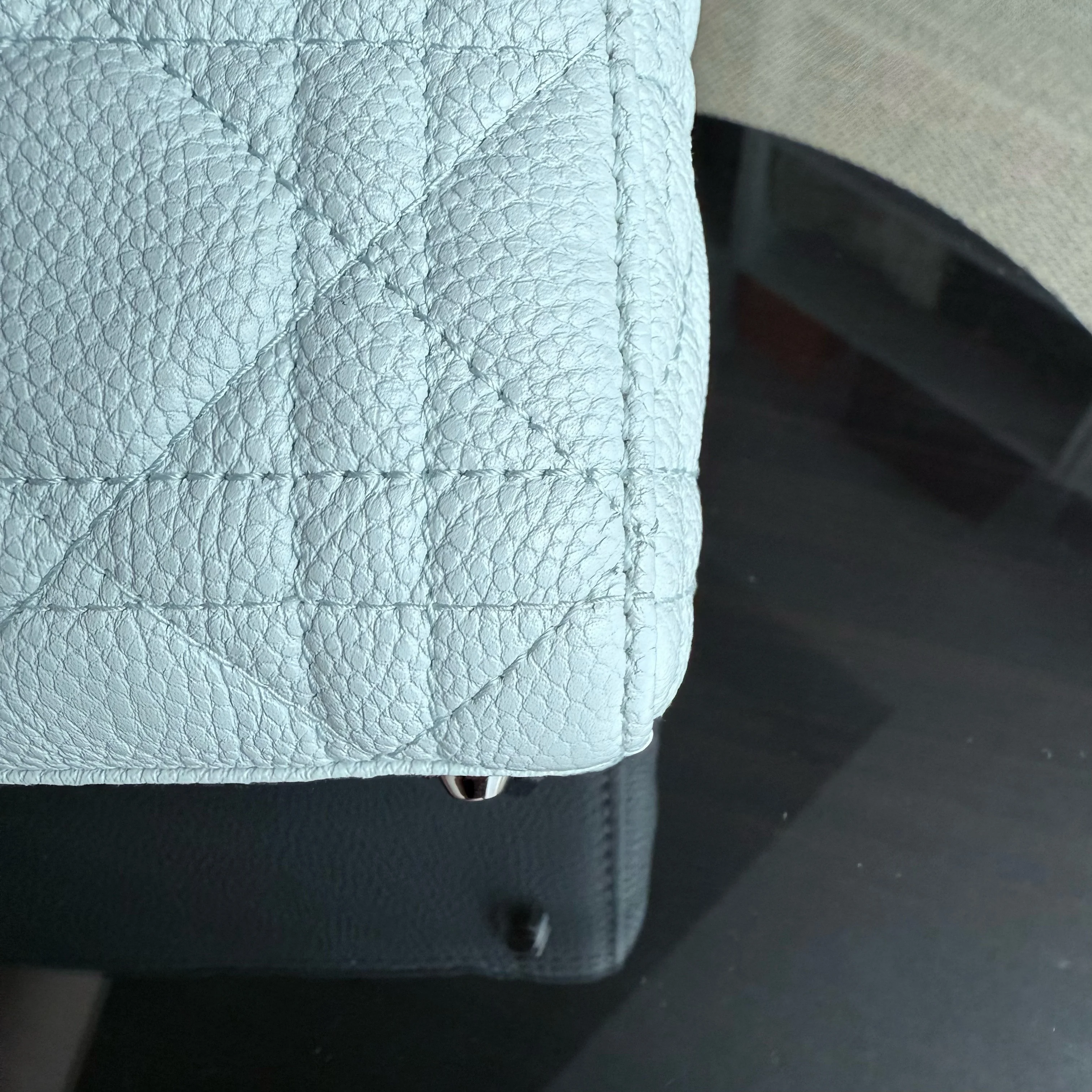 Dior Lady Mini - Grained Calfskin Cannage Glacier White Silver Hardware