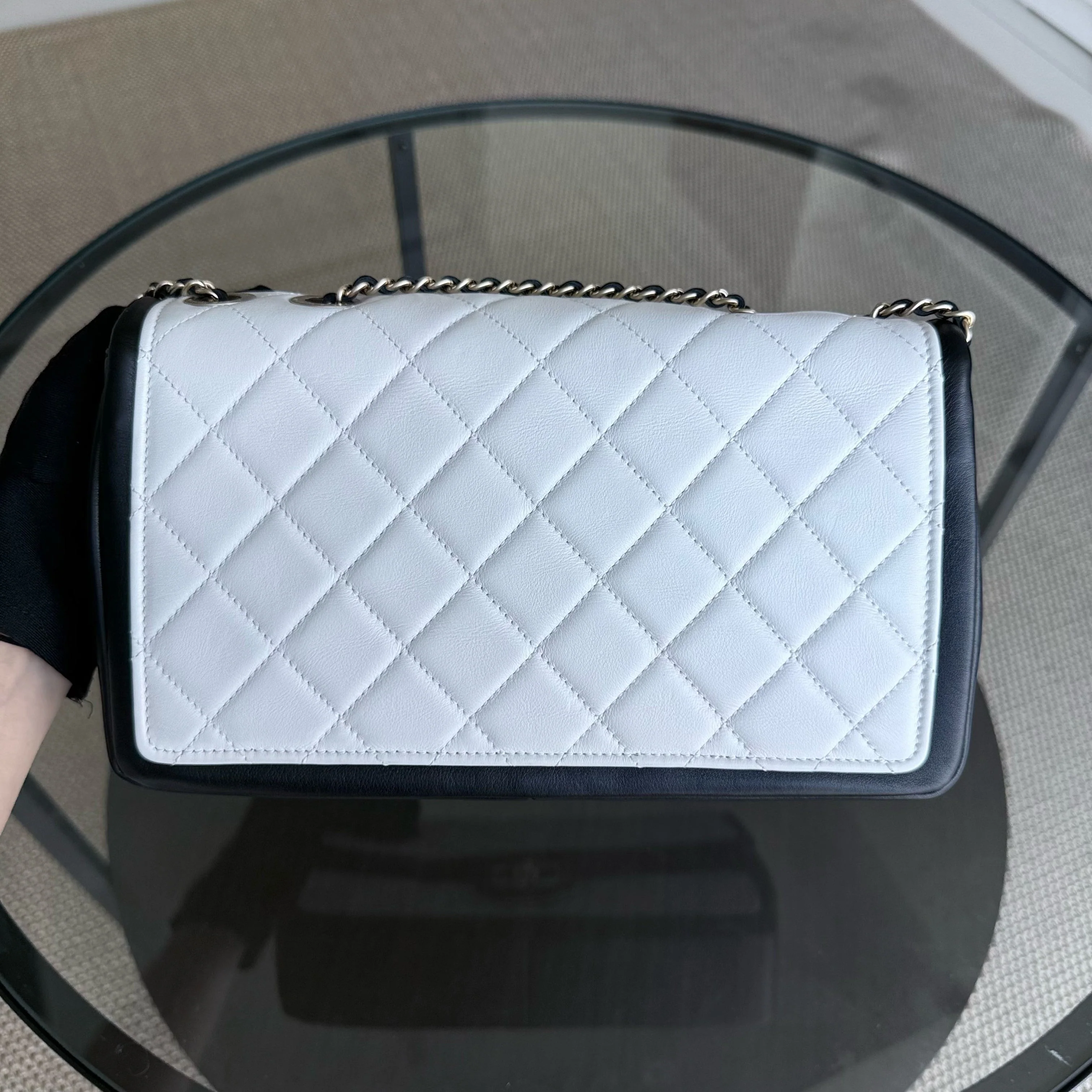 Chanel Seasonal Flap - 25CM Quilted Lambskin Bi-Color White Black Gold Hardware