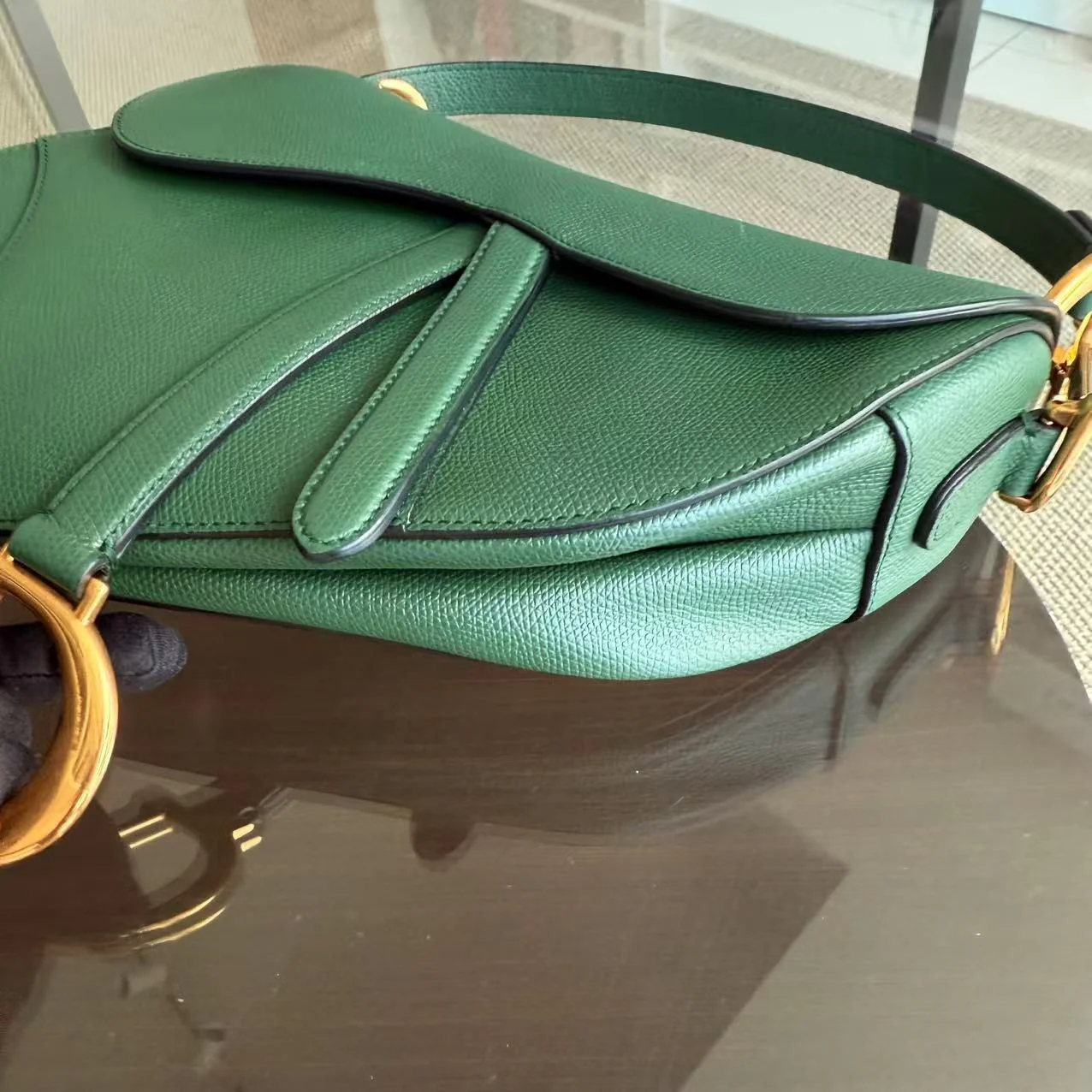 Dior Saddle Medium - Grained Calfskin Green Gold Hardware