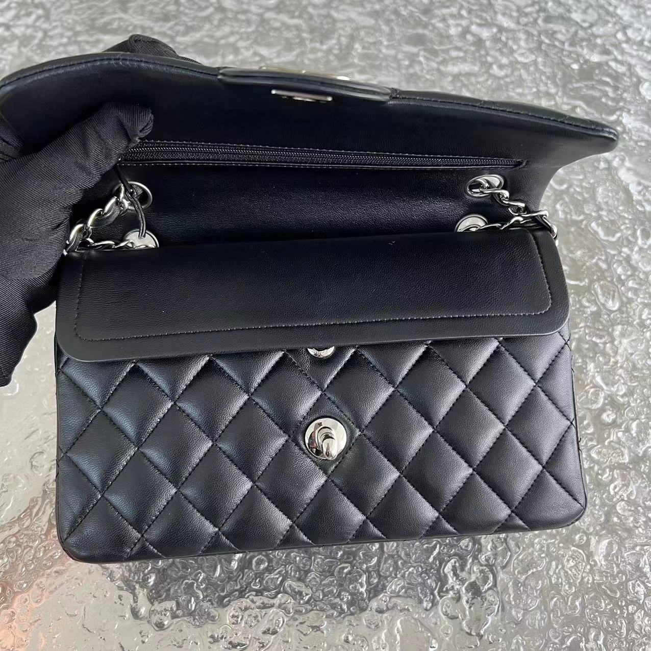 *2019 Receipt* Chanel Small Classic Flap Double Flap 23CM Quilted Lambskin Black Silver Hardware Series 27 - Best Luxury Designers
