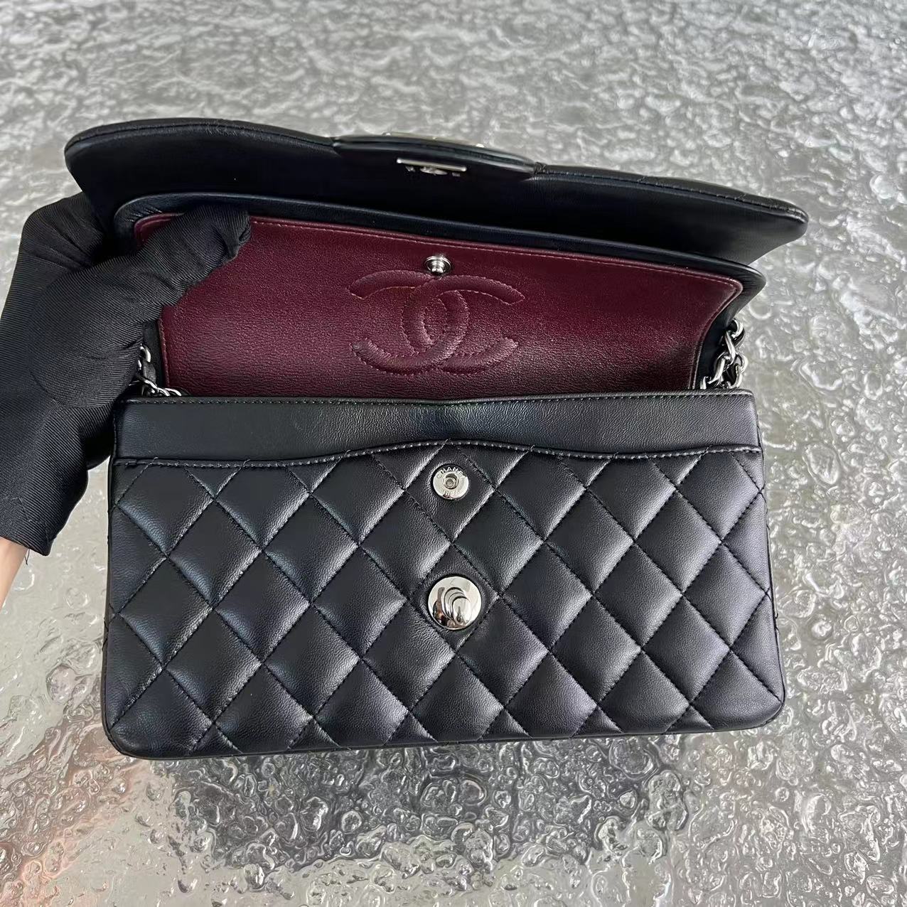 *2019 Receipt* Chanel Small Classic Flap Double Flap 23CM Quilted Lambskin Black Silver Hardware Series 27 - Best Luxury Designers