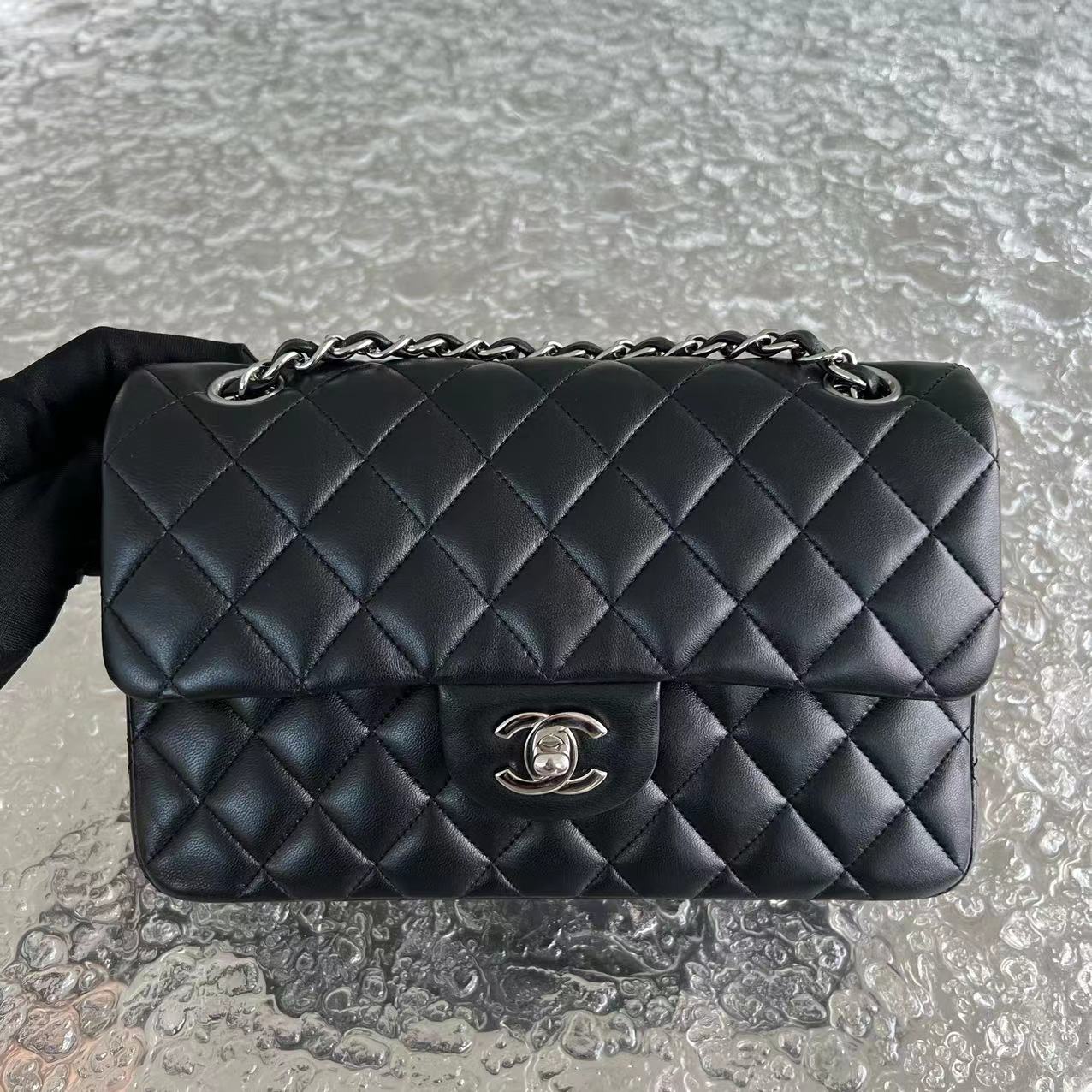 *2019 Receipt* Chanel Small Classic Flap Double Flap 23CM Quilted Lambskin Black Silver Hardware Series 27 - Best Luxury Designers