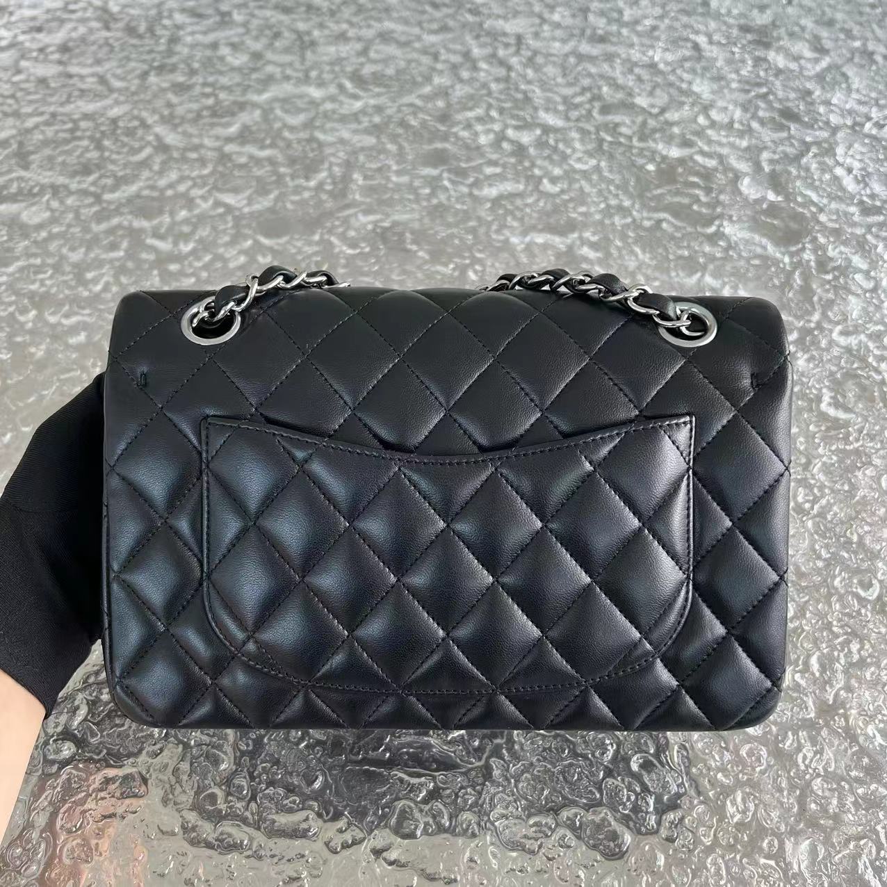 *2019 Receipt* Chanel Small Classic Flap Double Flap 23CM Quilted Lambskin Black Silver Hardware Series 27 - Best Luxury Designers
