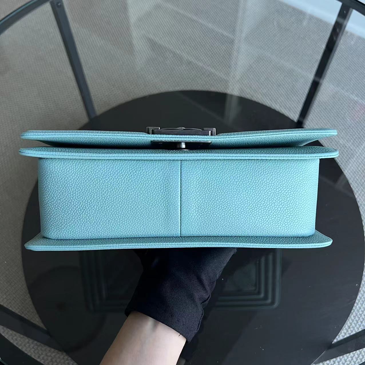 *2019, Series 29* Chanel Caviar Boy Old Medium 25CM Chevron Grained Calfskin Light Baby Blue No 29 - Best Luxury Designers