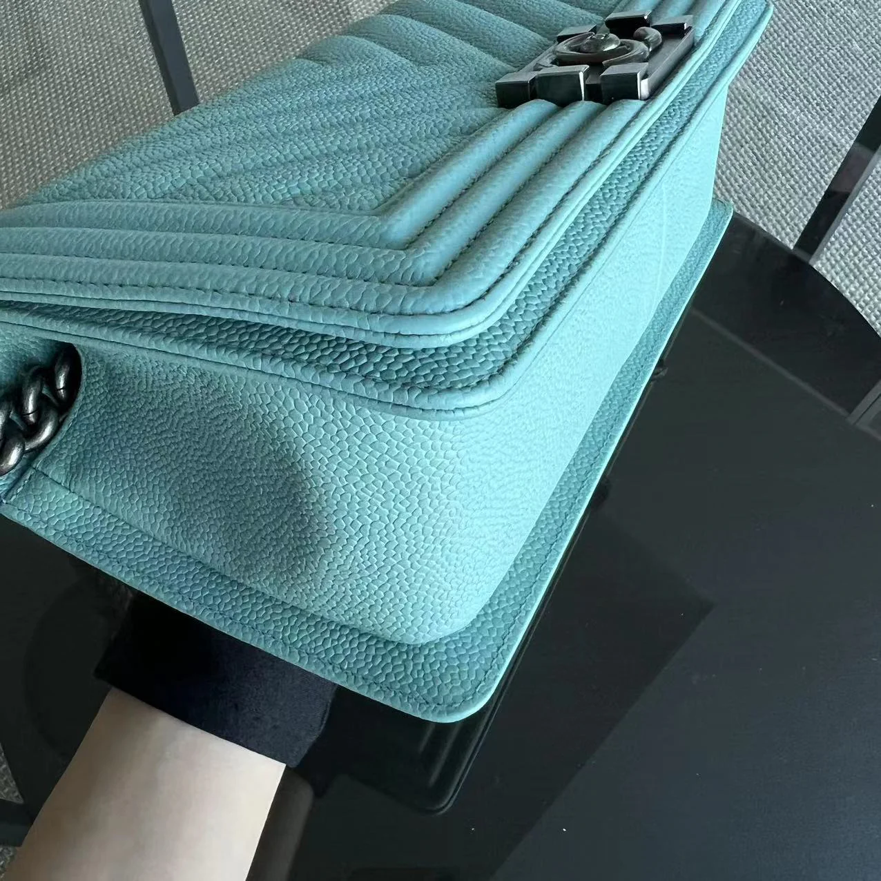 *2019, Series 29* Chanel Caviar Boy Old Medium 25CM Chevron Grained Calfskin Light Baby Blue No 29 - Best Luxury Designers