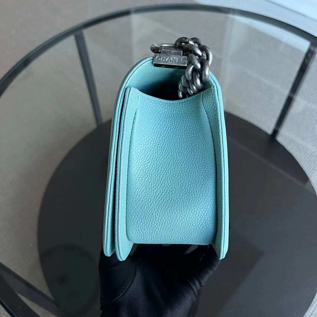 *2019, Series 29* Chanel Caviar Boy Old Medium 25CM Chevron Grained Calfskin Light Baby Blue No 29 - Best Luxury Designers