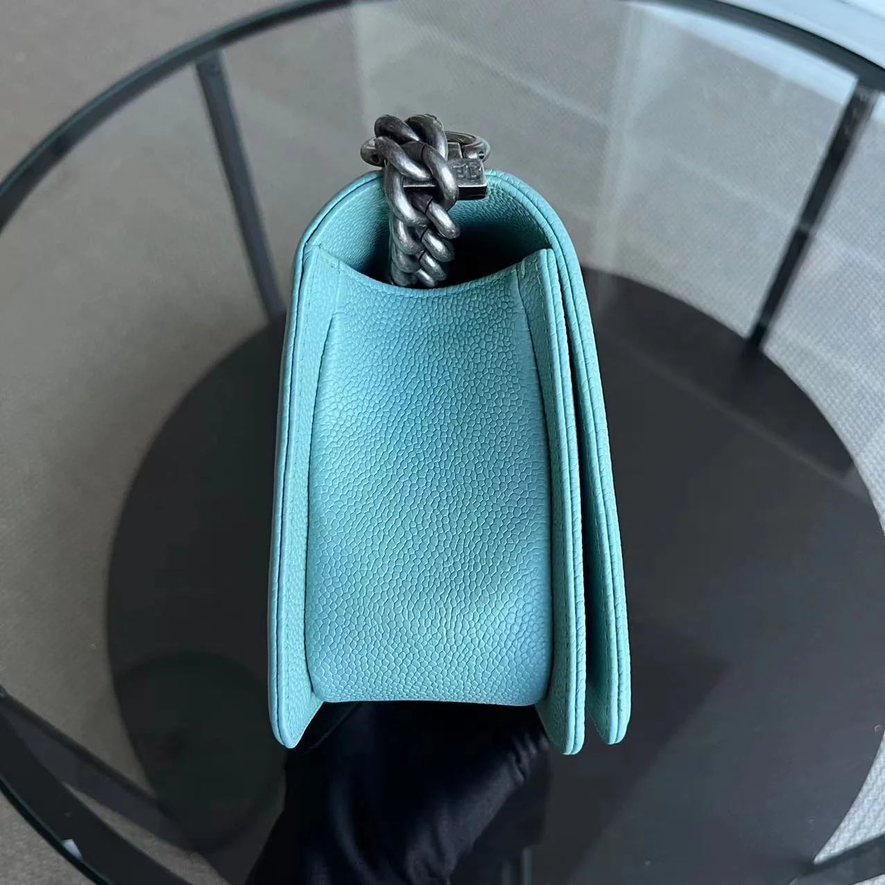 *2019, Series 29* Chanel Caviar Boy Old Medium 25CM Chevron Grained Calfskin Light Baby Blue No 29 - Best Luxury Designers