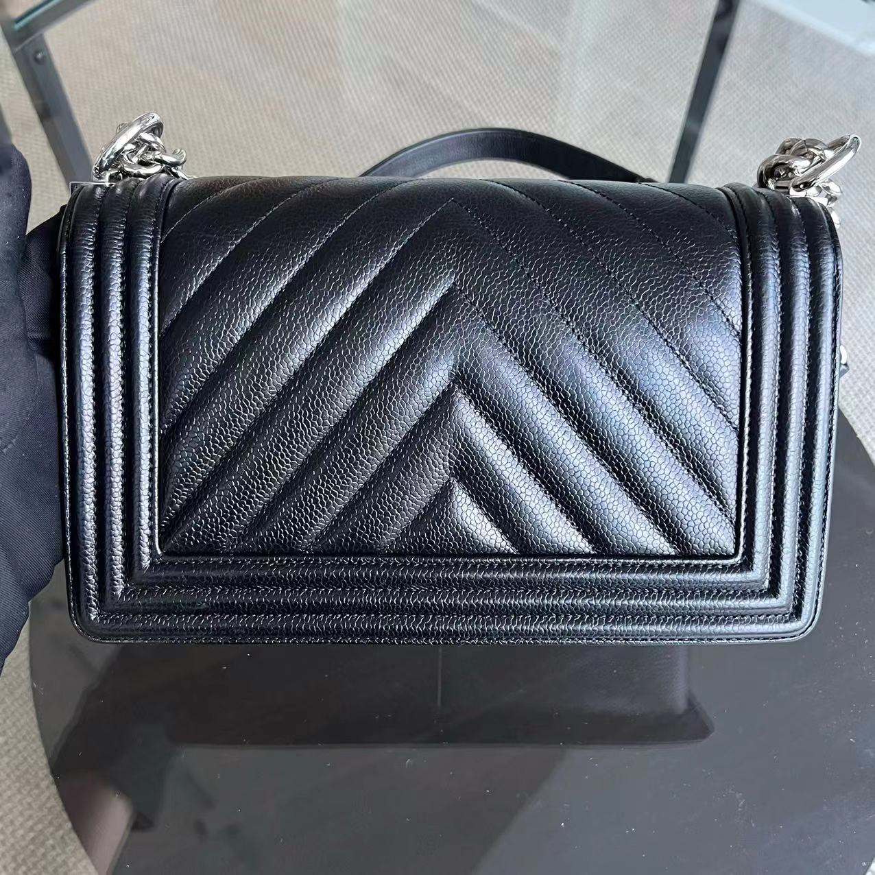 *2020 Receipt* Chanel Caviar Boy Old Medium 25CM Chevron Black Silver Hardware Series 29 - Best Luxury Designers
