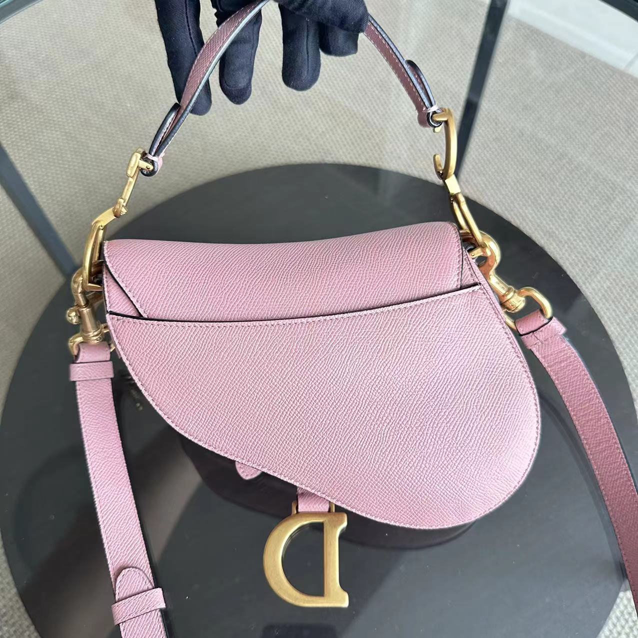 *2022 Strap Version Full Set Receipt* Dior Saddle Small 20CM Grained Calfskin Light Pink GHW - Best Luxury Designers