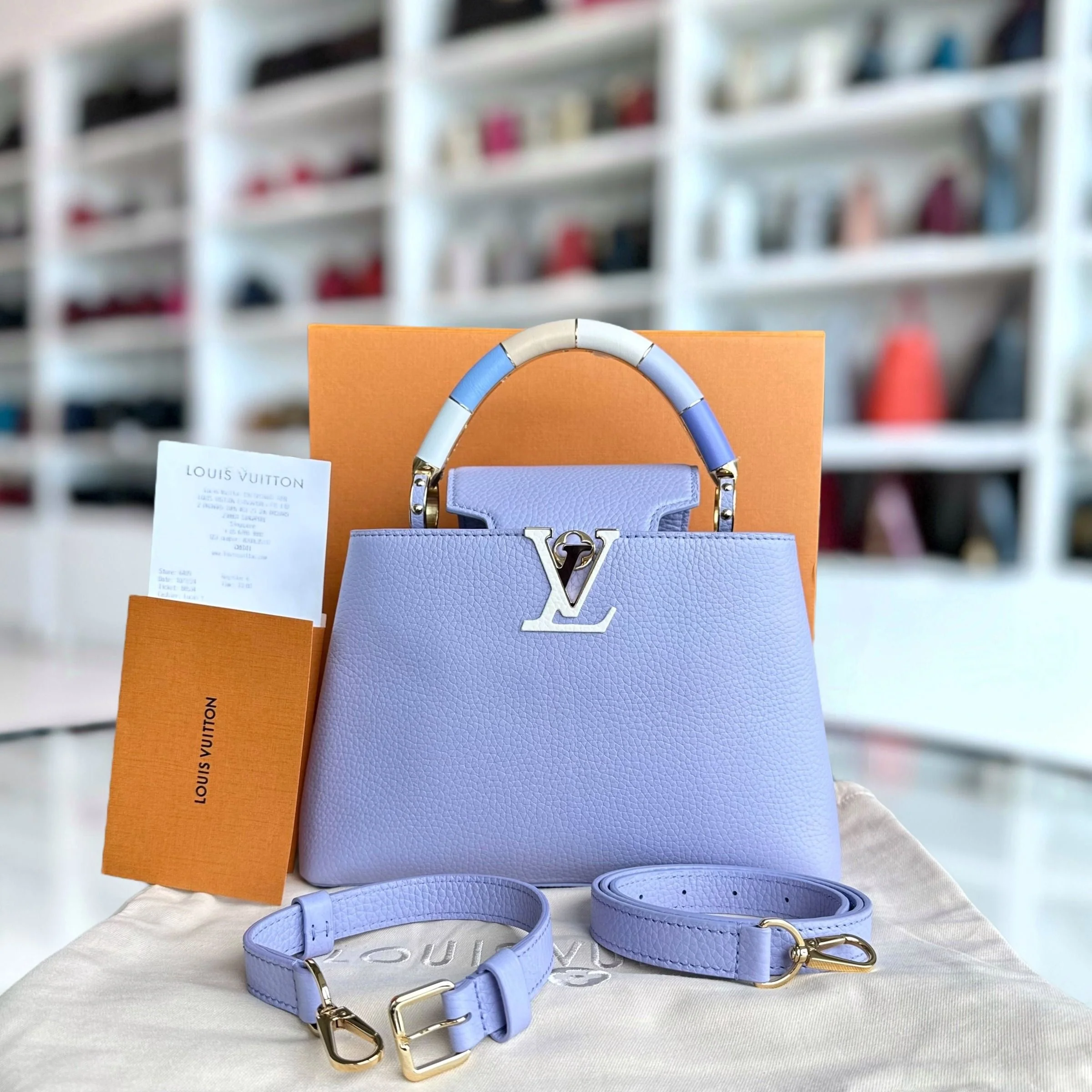 *2024 Receipt Full Set* LV Capucines BB Taurillon Leather Calfskin RFID Light Purple Louis Vuitton - Best Luxury Designers