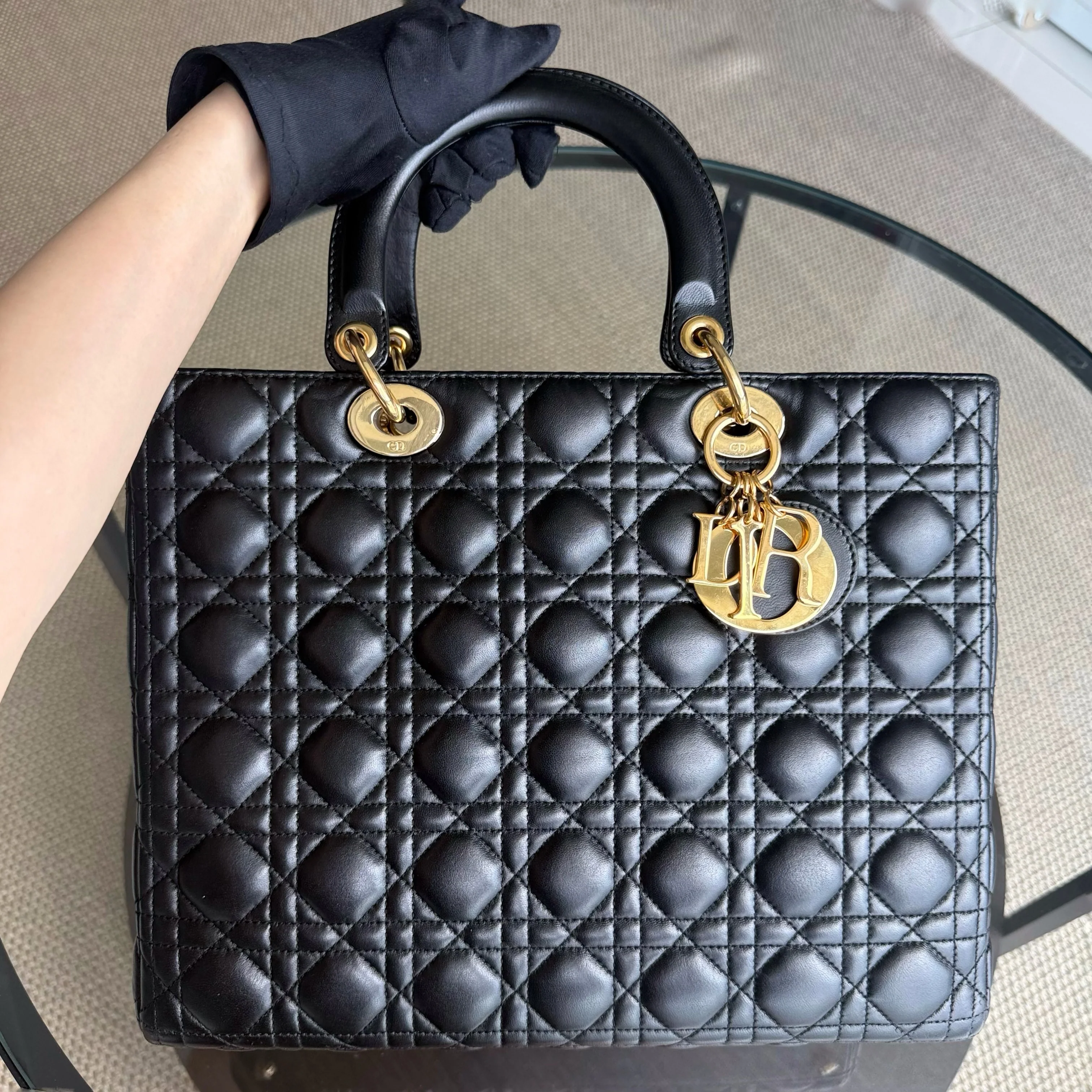 Dior Lady Large - Cannage Lambskin Black Gold Hardware NO STRAP