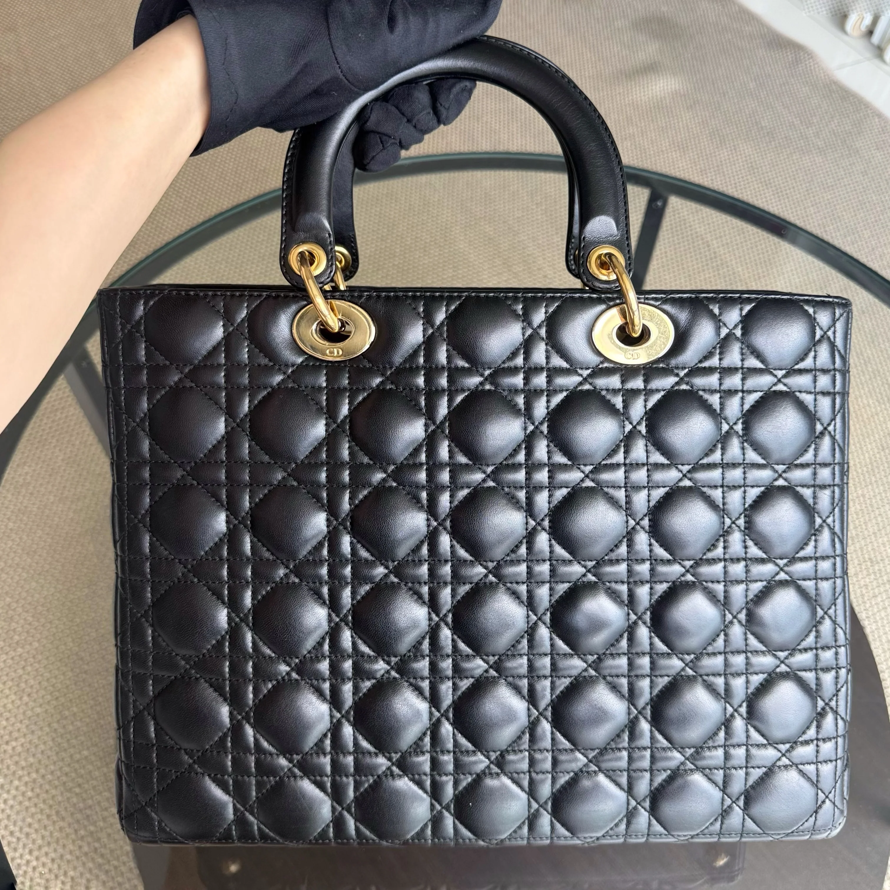 Dior Lady Large - Cannage Lambskin Black Gold Hardware NO STRAP