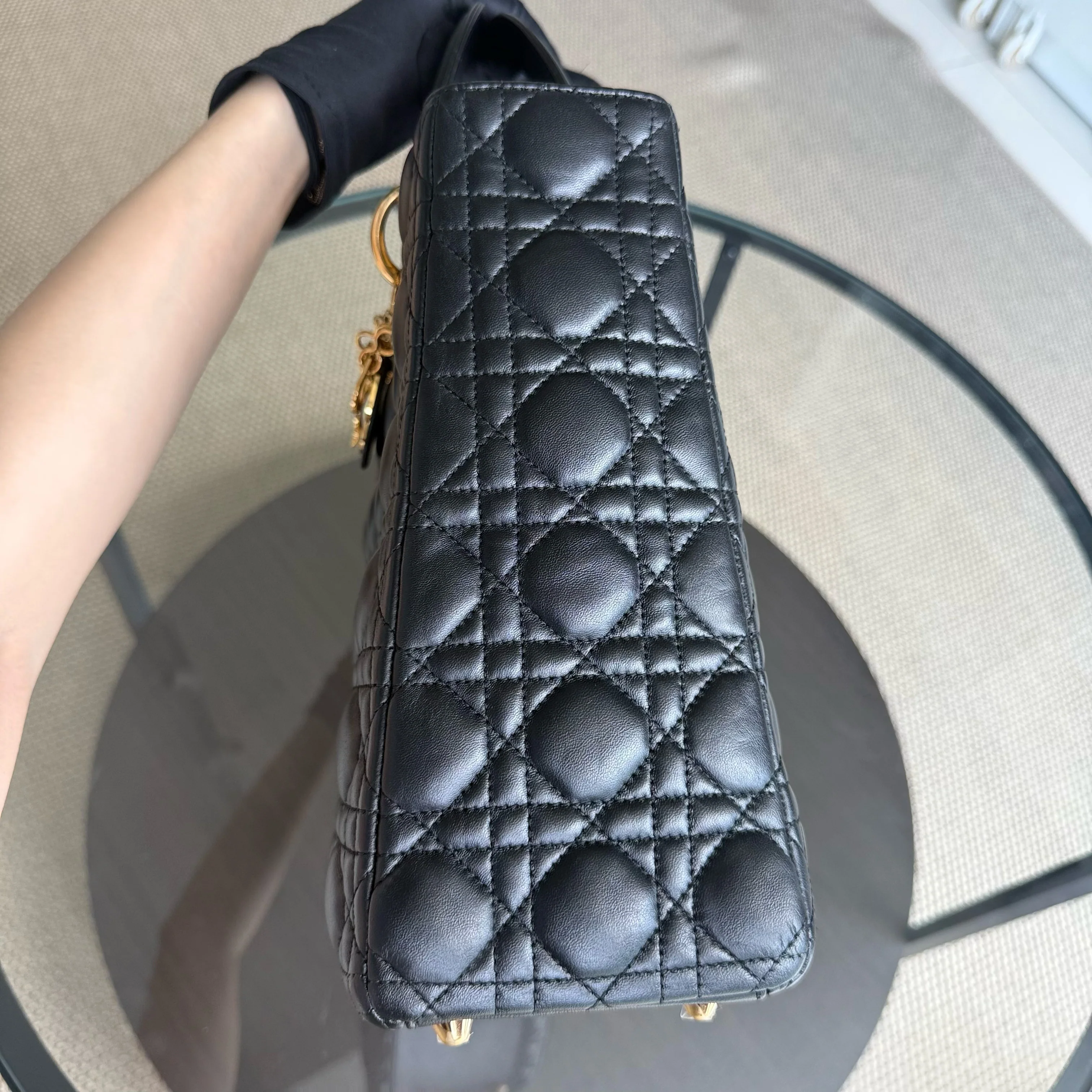 Dior Lady Large - Cannage Lambskin Black Gold Hardware NO STRAP