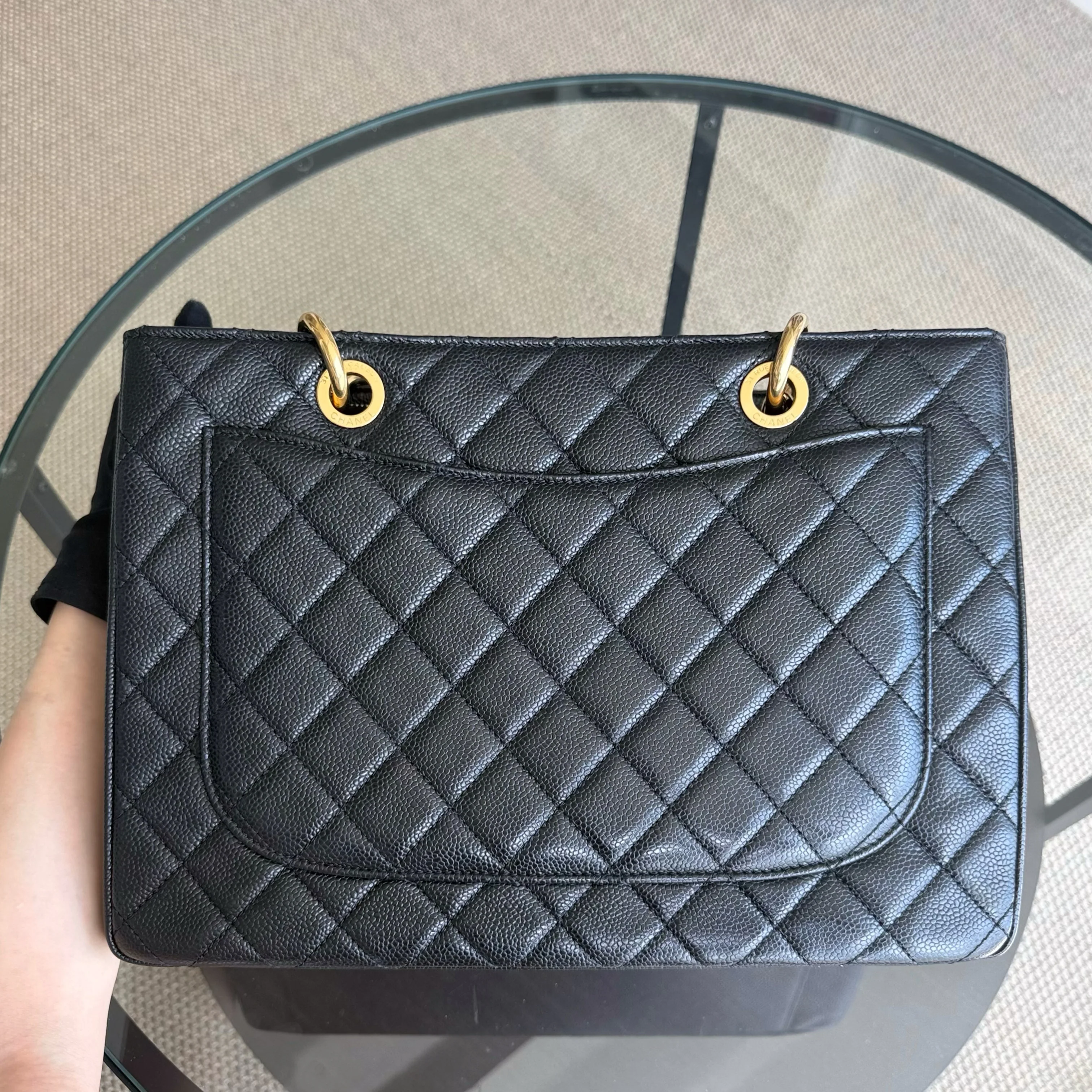 Chanel GST Grand Shopping Tote - Caviar Quilted Grained Calfskin Black Gold Hardware