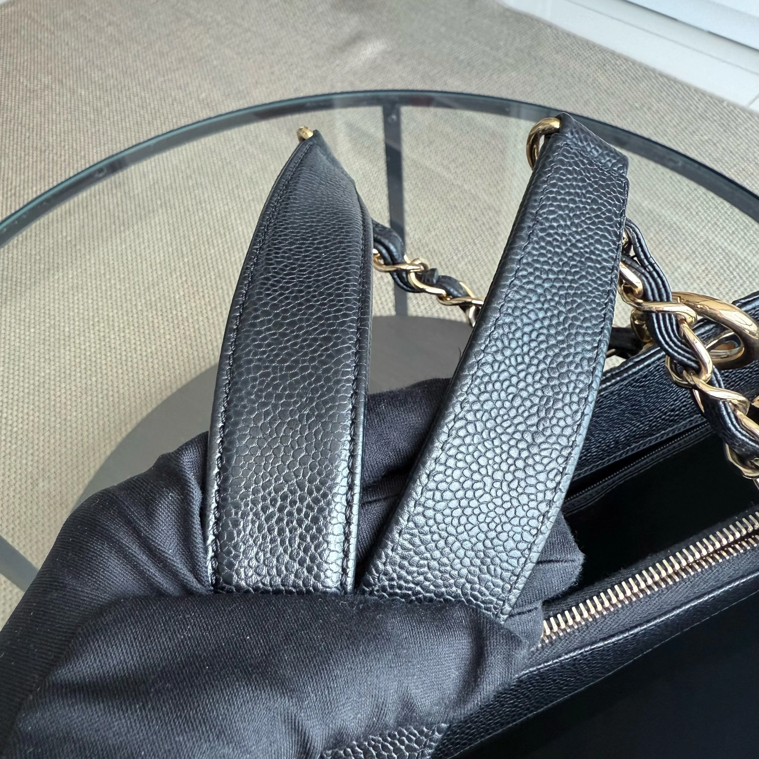 Chanel GST Grand Shopping Tote - Caviar Quilted Grained Calfskin Black Gold Hardware