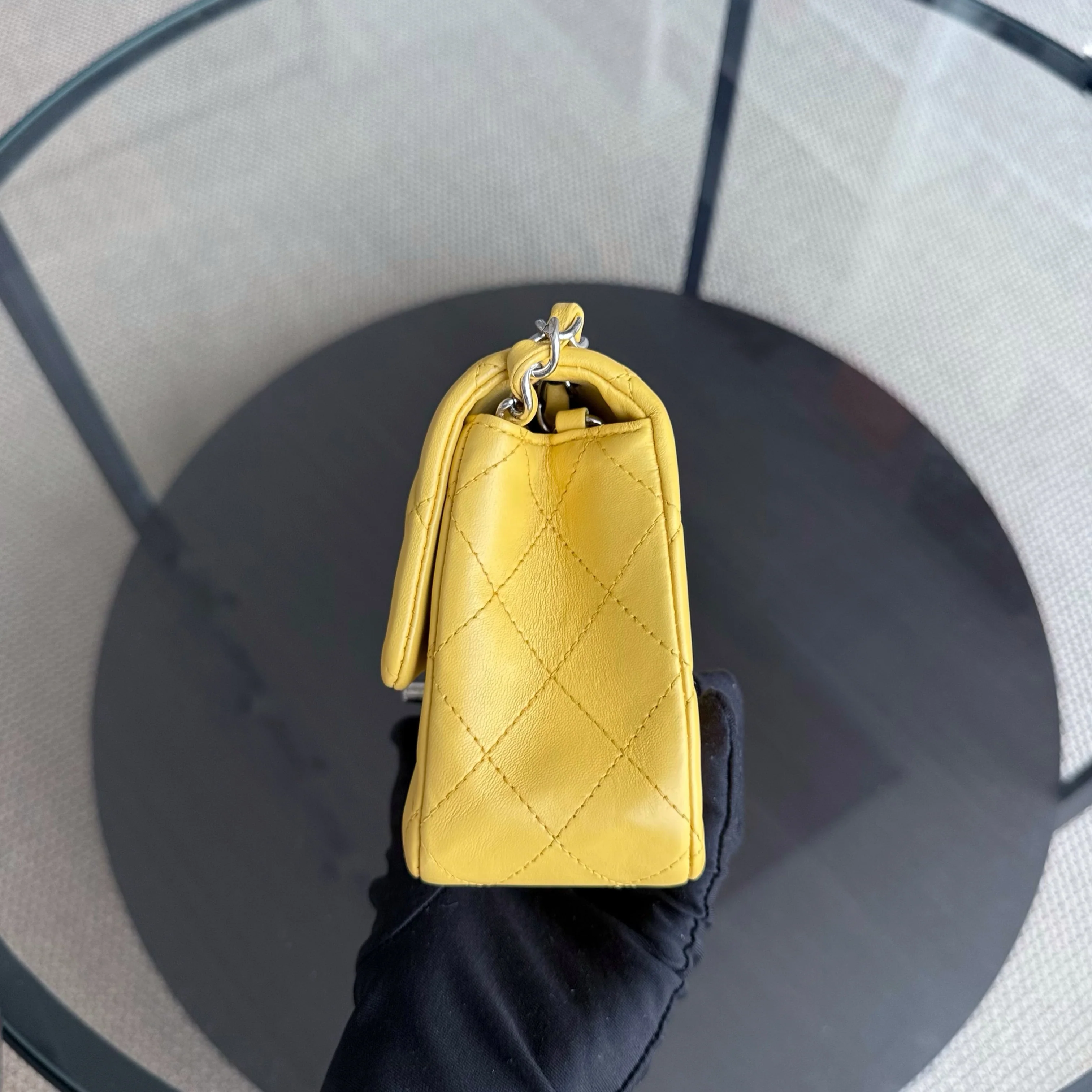 Chanel Classic Flap Mini - 20CM Quilted Lambskin Yellow Silver Hardware Series 25