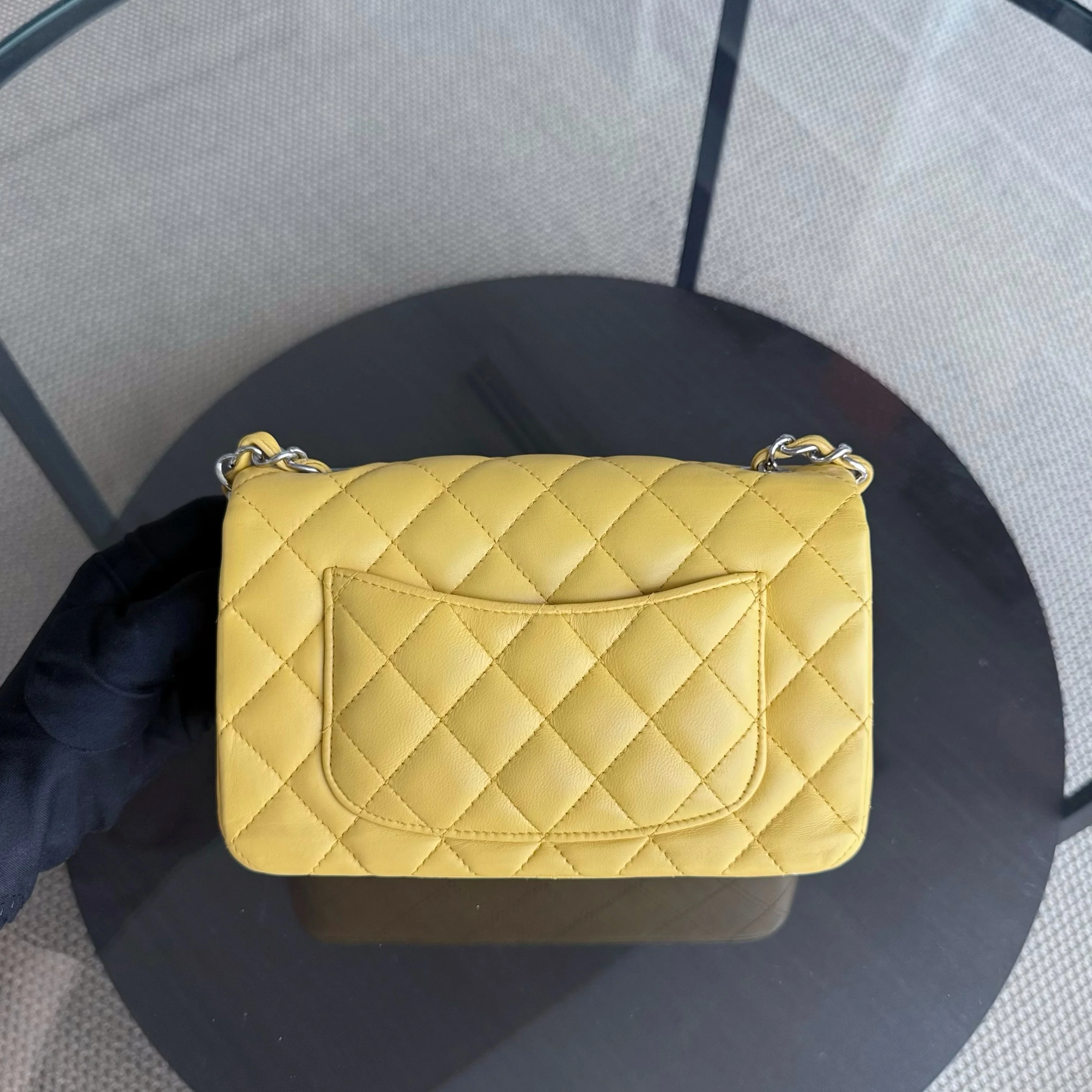 Chanel Classic Flap Mini - 20CM Quilted Lambskin Yellow Silver Hardware Series 25