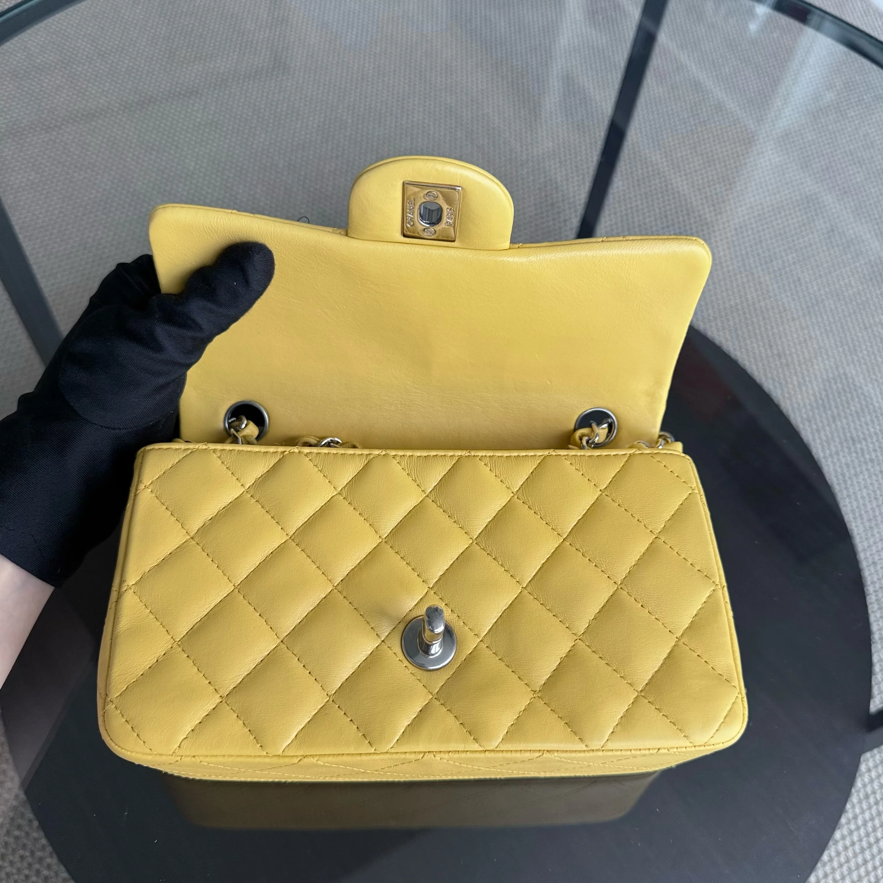 Chanel Classic Flap Mini - 20CM Quilted Lambskin Yellow Silver Hardware Series 25