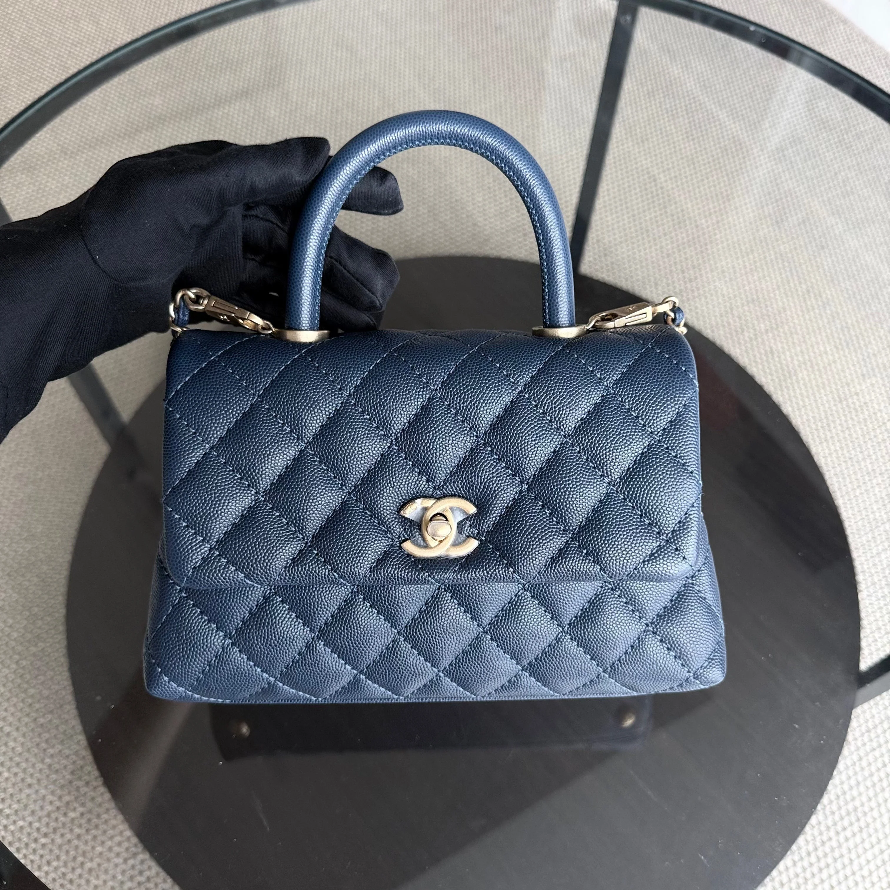 Chanel Coco Handle Small - Caviar Quilted Dark Blue Gold Hardware Series 25