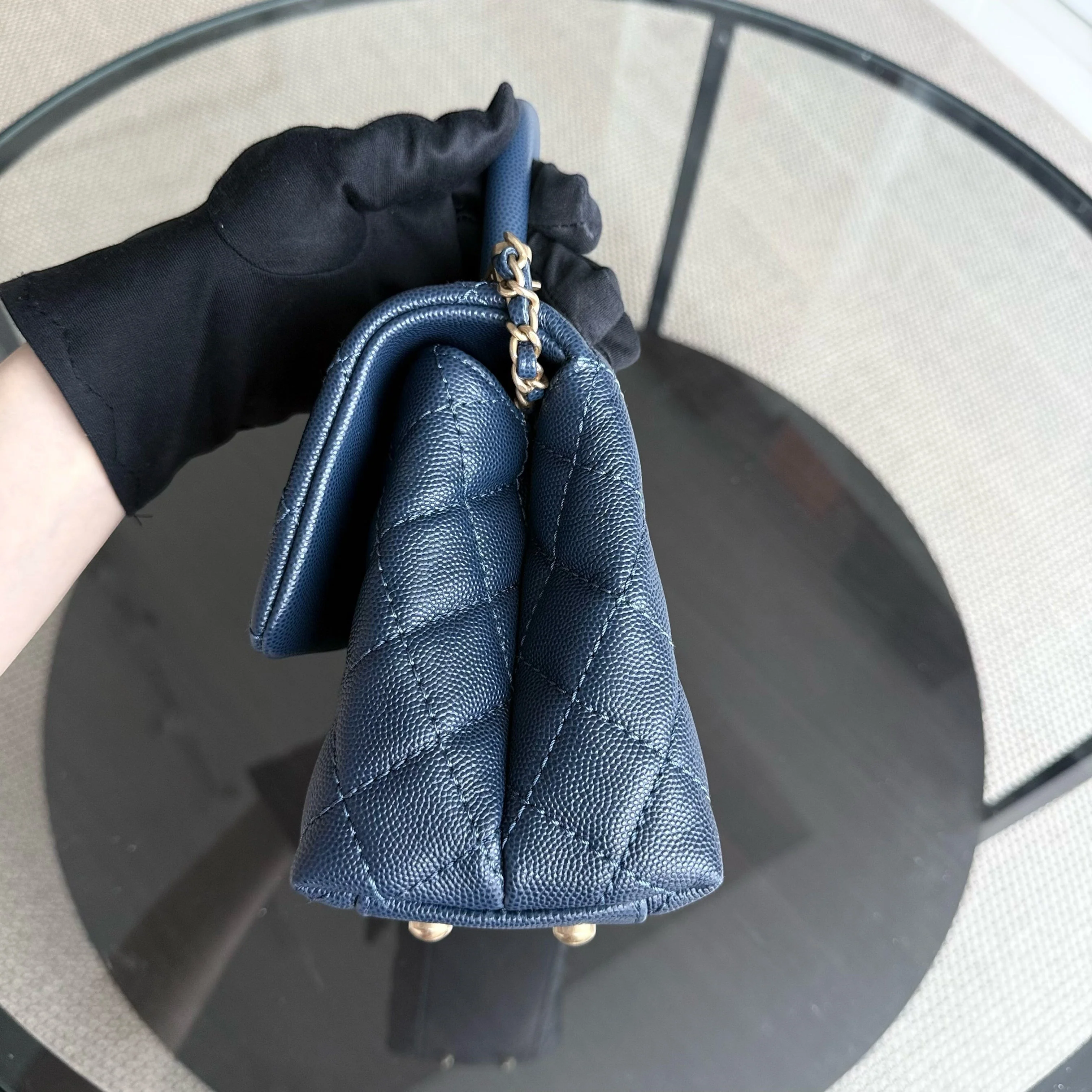 Chanel Coco Handle Small - Caviar Quilted Dark Blue Gold Hardware Series 25